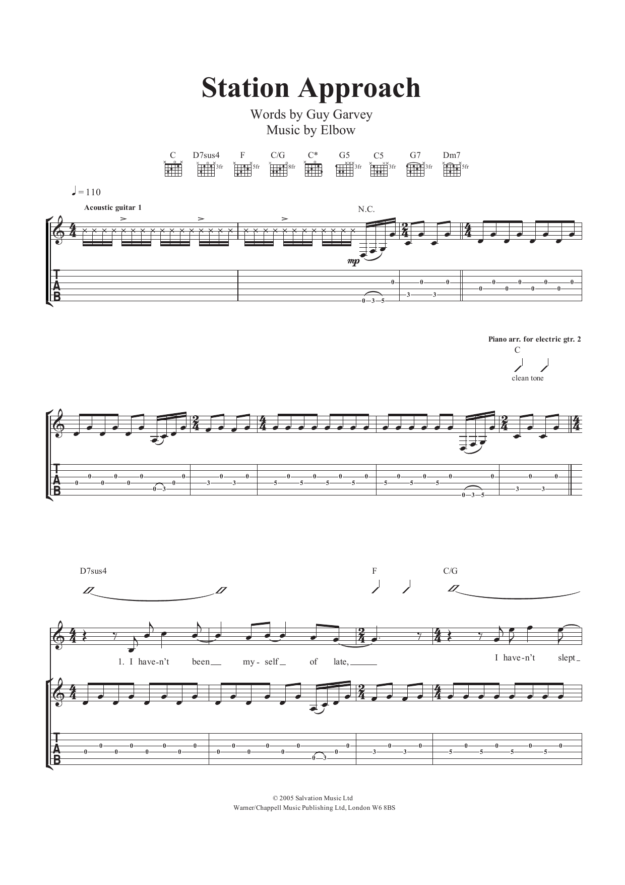 Elbow Station Approach sheet music notes and chords. Download Printable PDF.