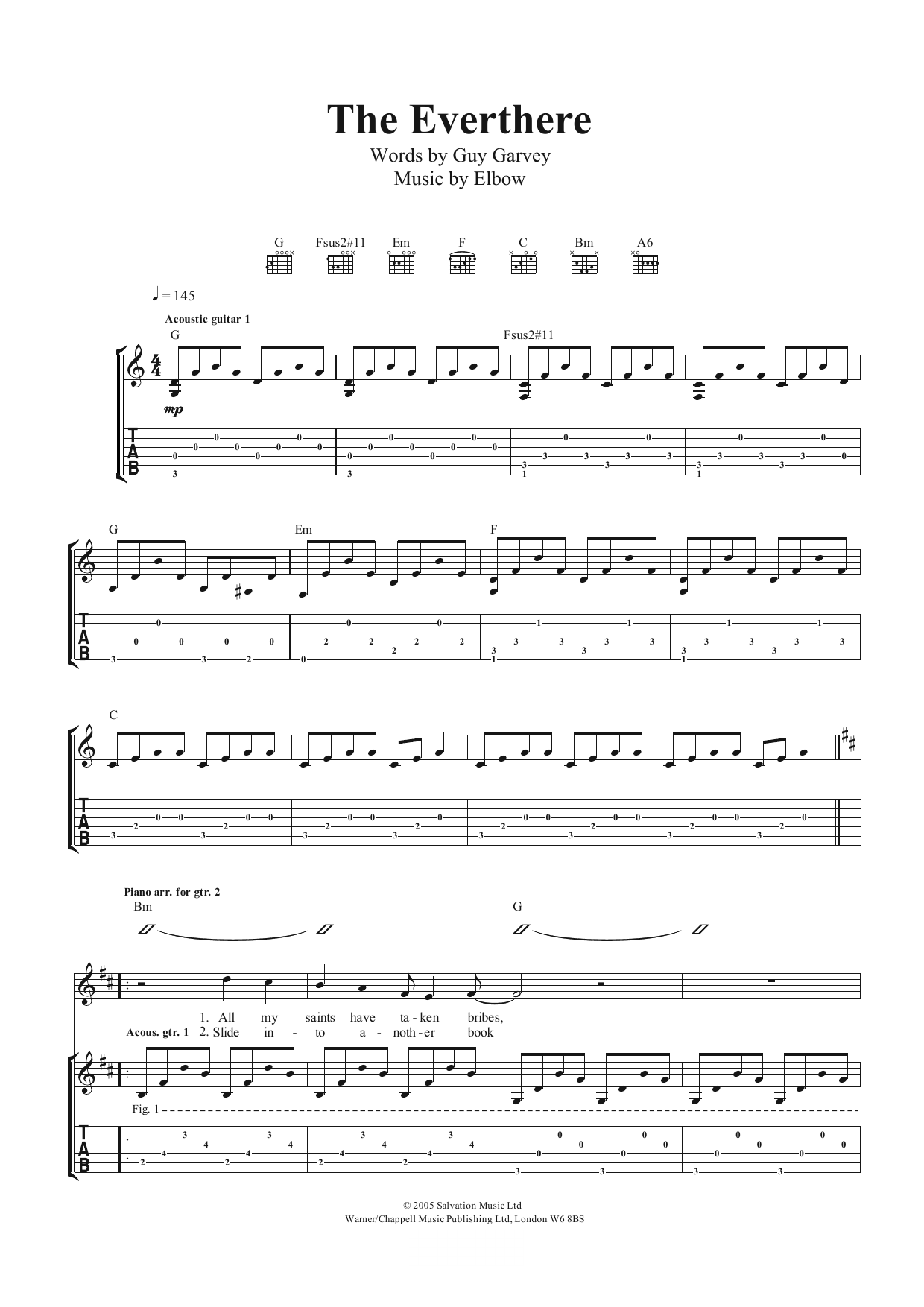 Elbow The Everthere sheet music notes and chords. Download Printable PDF.