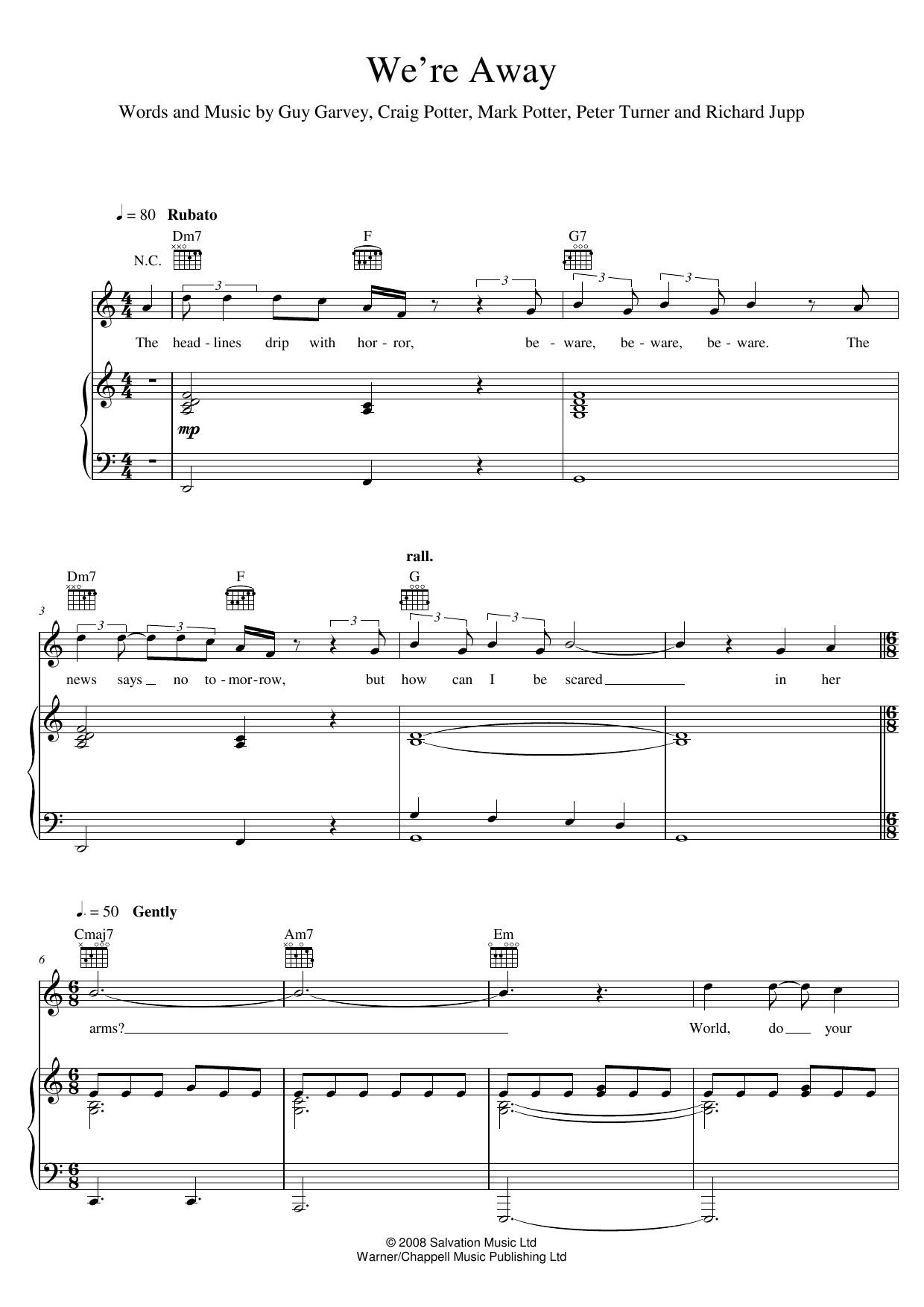 Elbow We're Away sheet music notes and chords. Download Printable PDF.