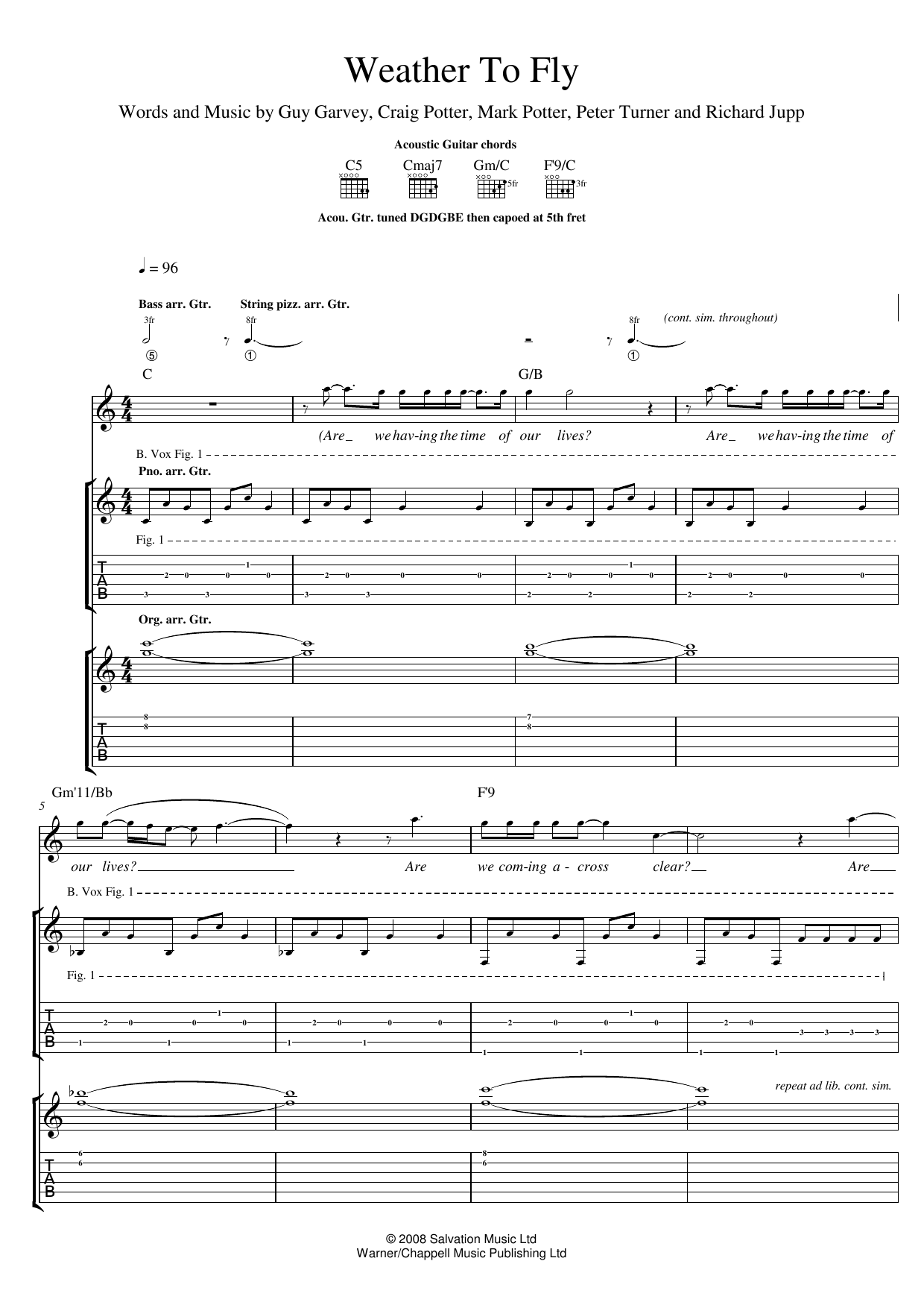 Elbow Weather To Fly sheet music notes and chords. Download Printable PDF.