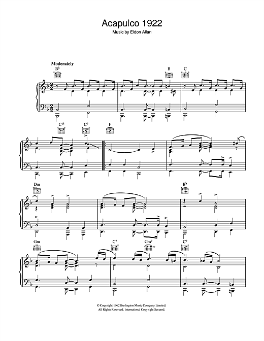 Eldon Allan Acapulco 1922 sheet music notes and chords. Download Printable PDF.