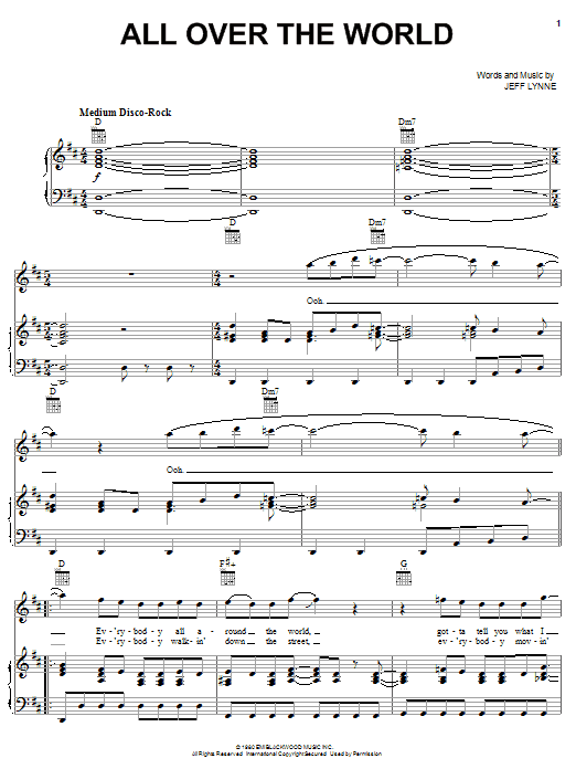 Electric Light Orchestra "All Over The World" Sheet Music PDF Notes, Chords | Rock Score Piano, Vocal & Guitar (Right-Hand Melody) Download Printable. SKU:
