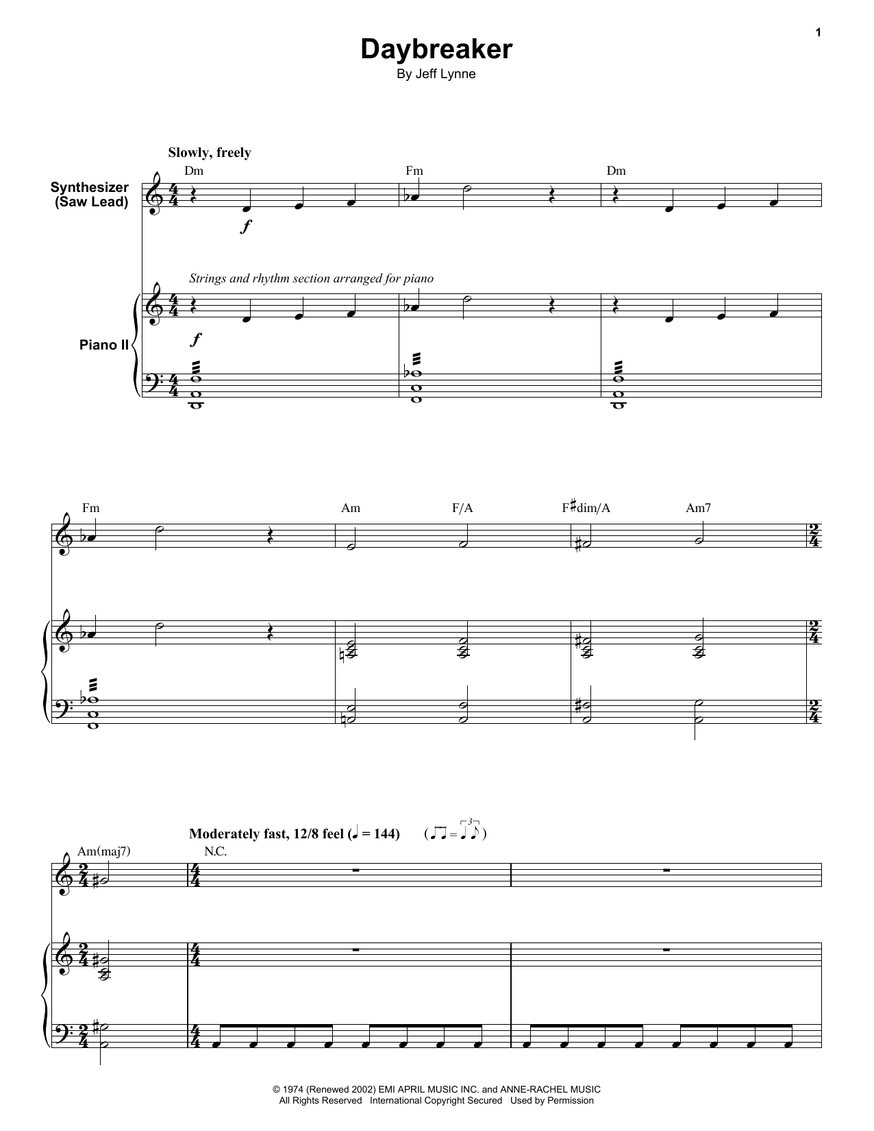 Electric Light Orchestra Daybreaker sheet music notes and chords. Download Printable PDF.