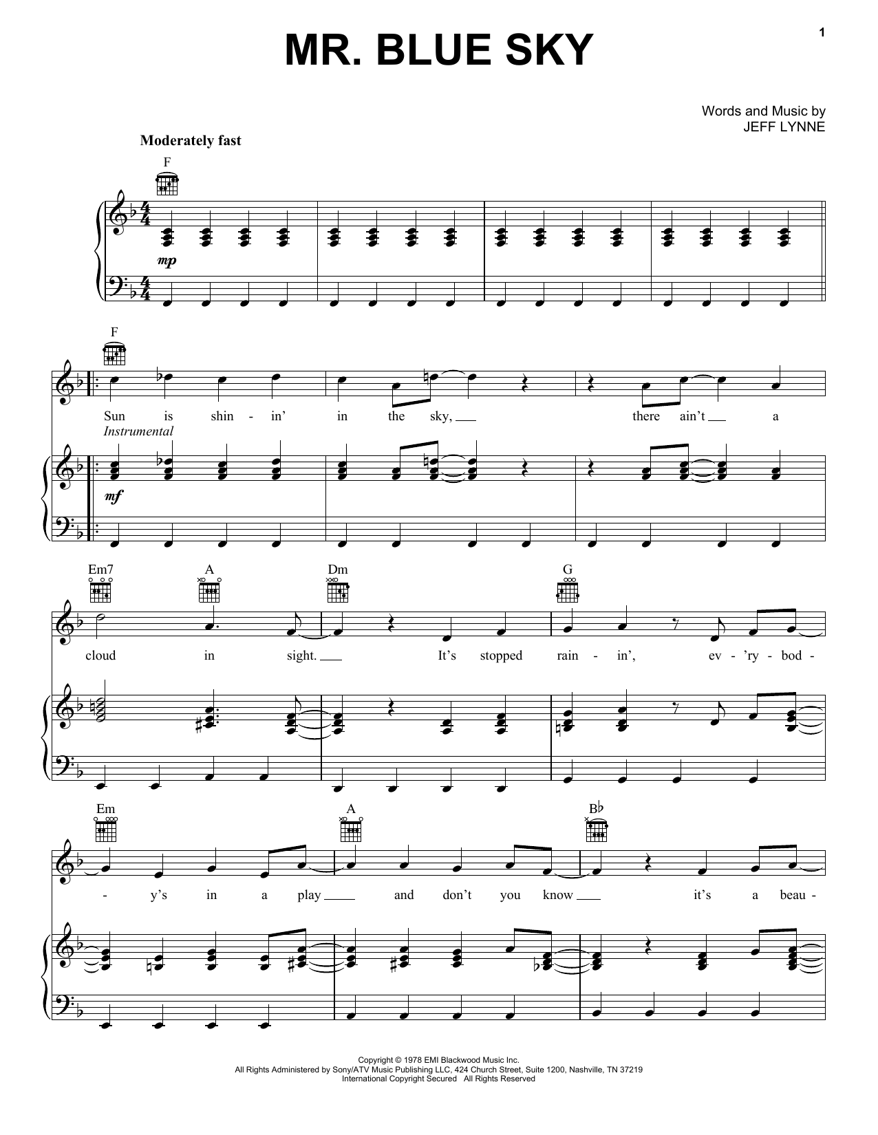 Eksklusiv forråde Ugyldigt Mr. Blue Sky' Sheet Music Notes, Chords by Light Orchestra | Ukulele  Printable PDF