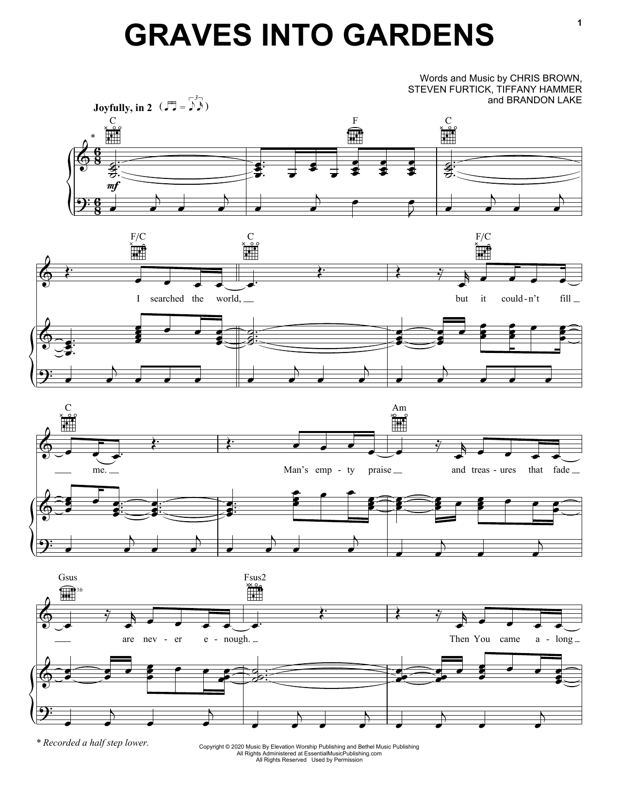 Elevation Worship Graves Into Gardens sheet music notes and chords. Download Printable PDF.