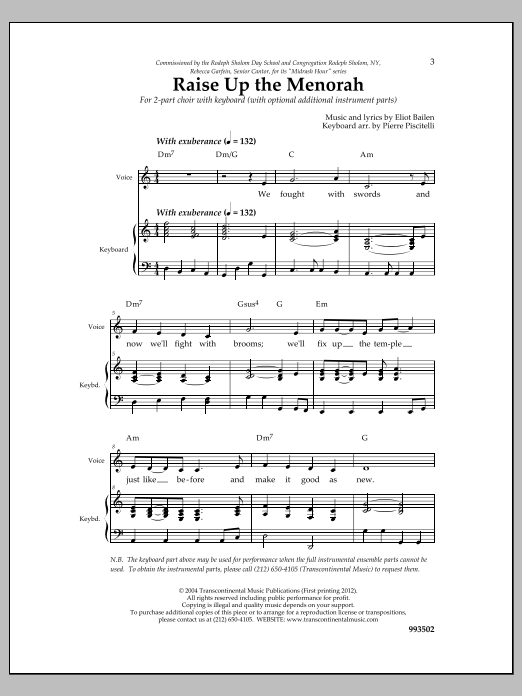 Learn to play Eliot Bailen Raise Up the Menorah sheet music for 2-Part Choir in minutes. Price: 3.9900$ Eliot Bailen Raise Up the Menorah sheet music notes and chords arranged for 2-Part Choir