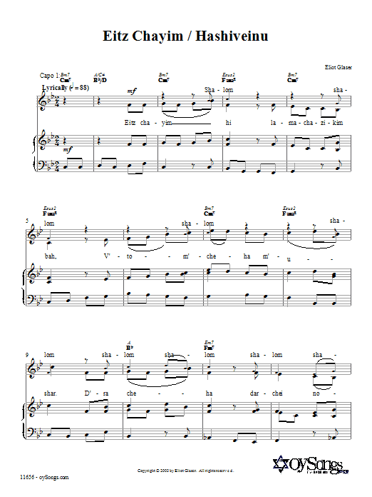 Eliot Glaser Eitz Chayim / Hashiveinu sheet music notes and chords. Download Printable PDF.