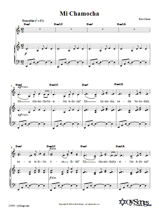 Eliot Glaser Mi Chamocha sheet music notes and chords. Download Printable PDF.