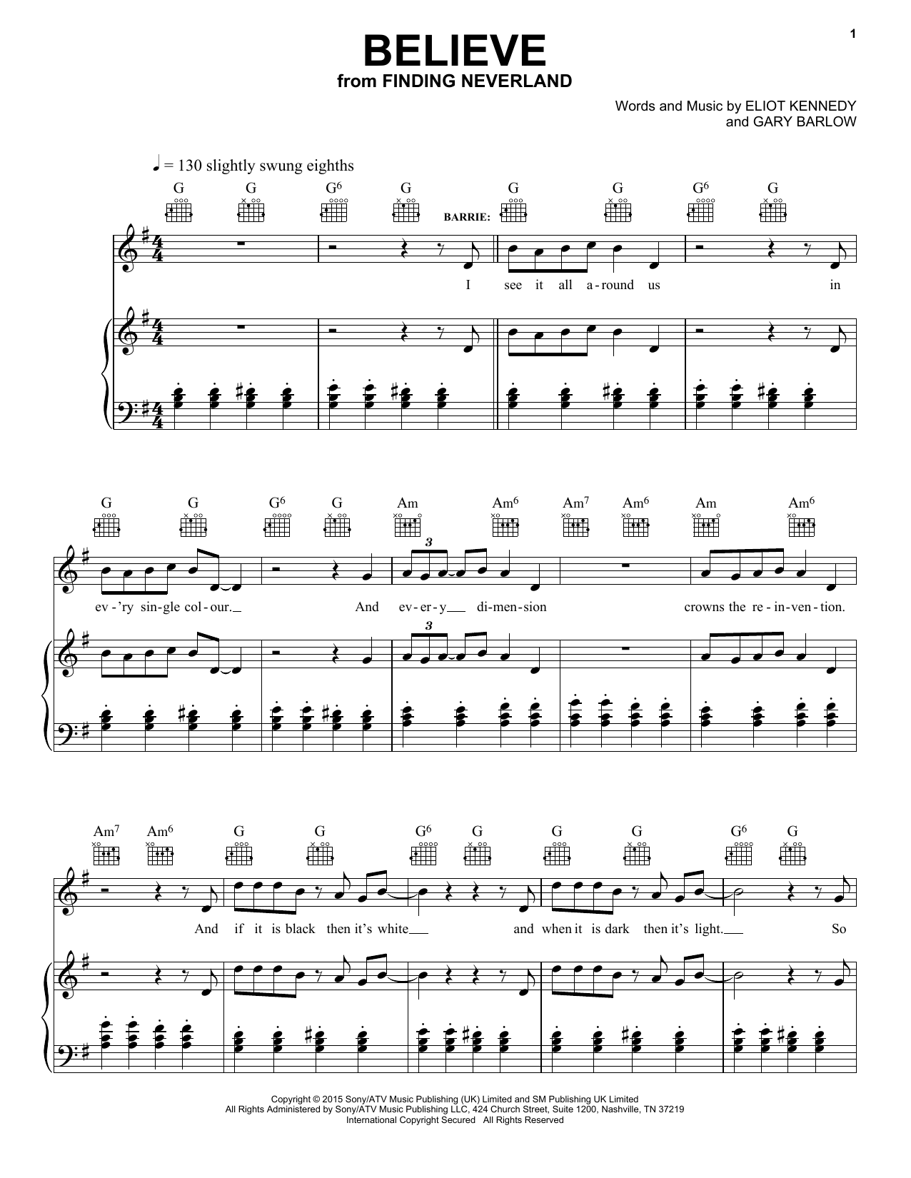 Eliot Kennedy Believe sheet music notes and chords. Download Printable PDF.