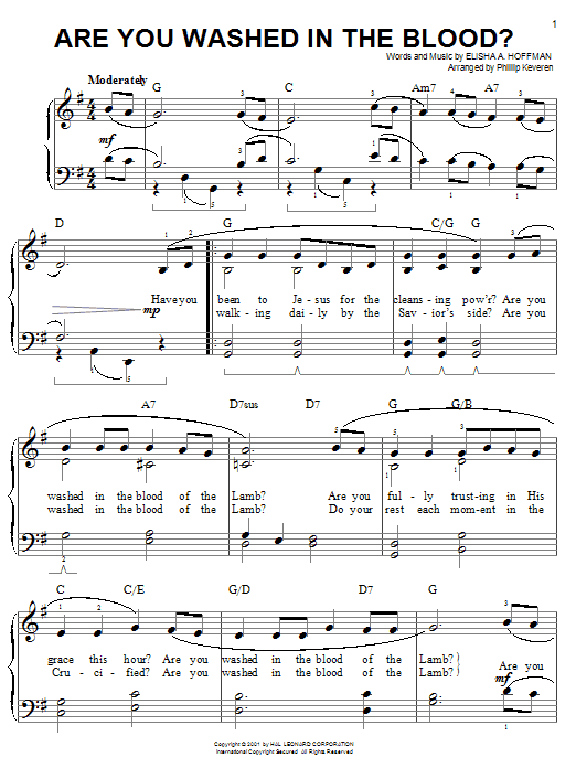 Elisha A. Hoffman Are You Washed In The Blood? sheet music notes and chords. Download Printable PDF.