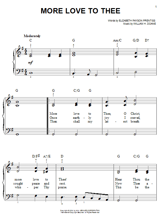 William H. Doane More Love To Thee (O Christ) sheet music notes and chords. Download Printable PDF.