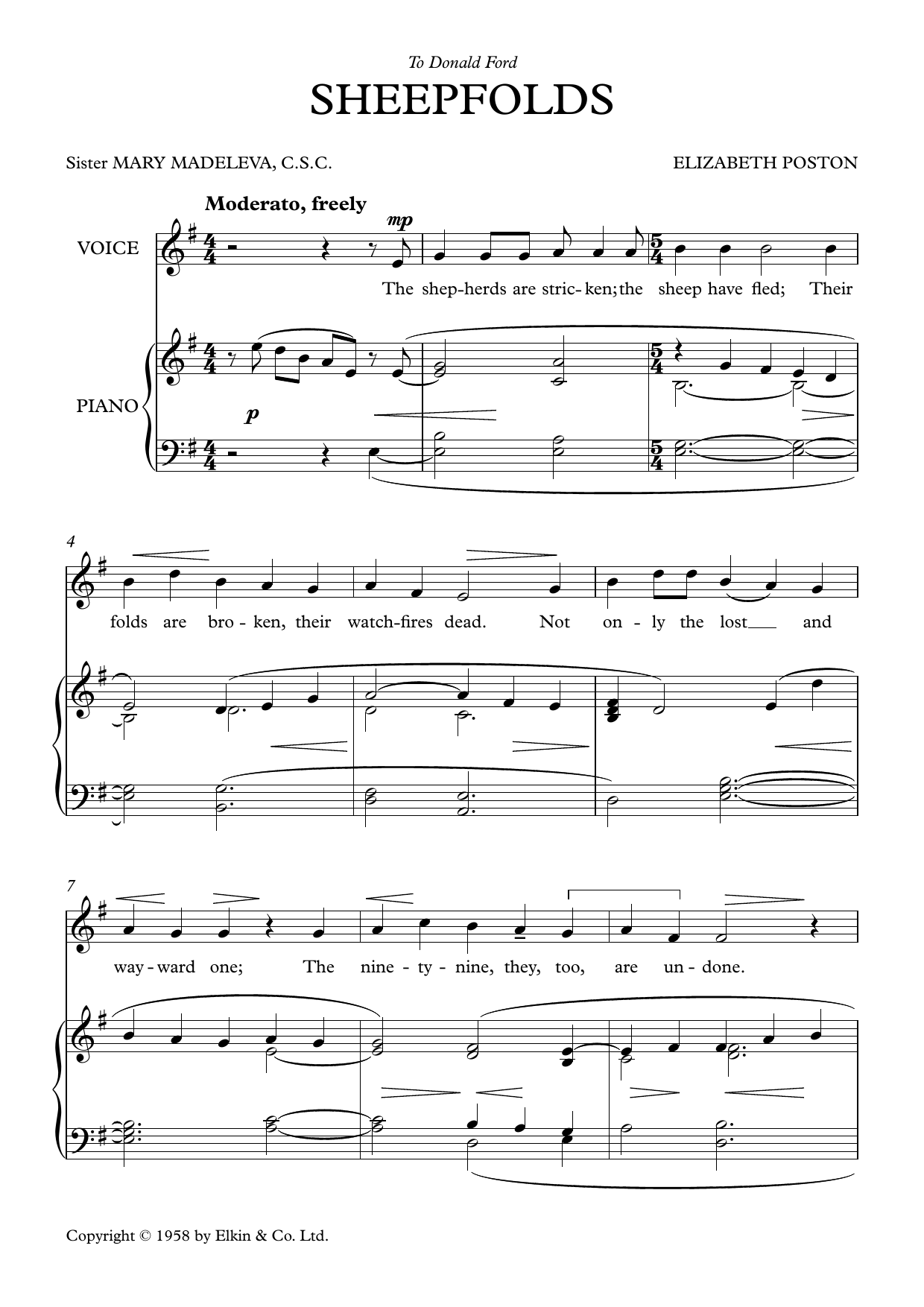 Elizabeth Poston Sheepfolds sheet music notes and chords. Download Printable PDF.