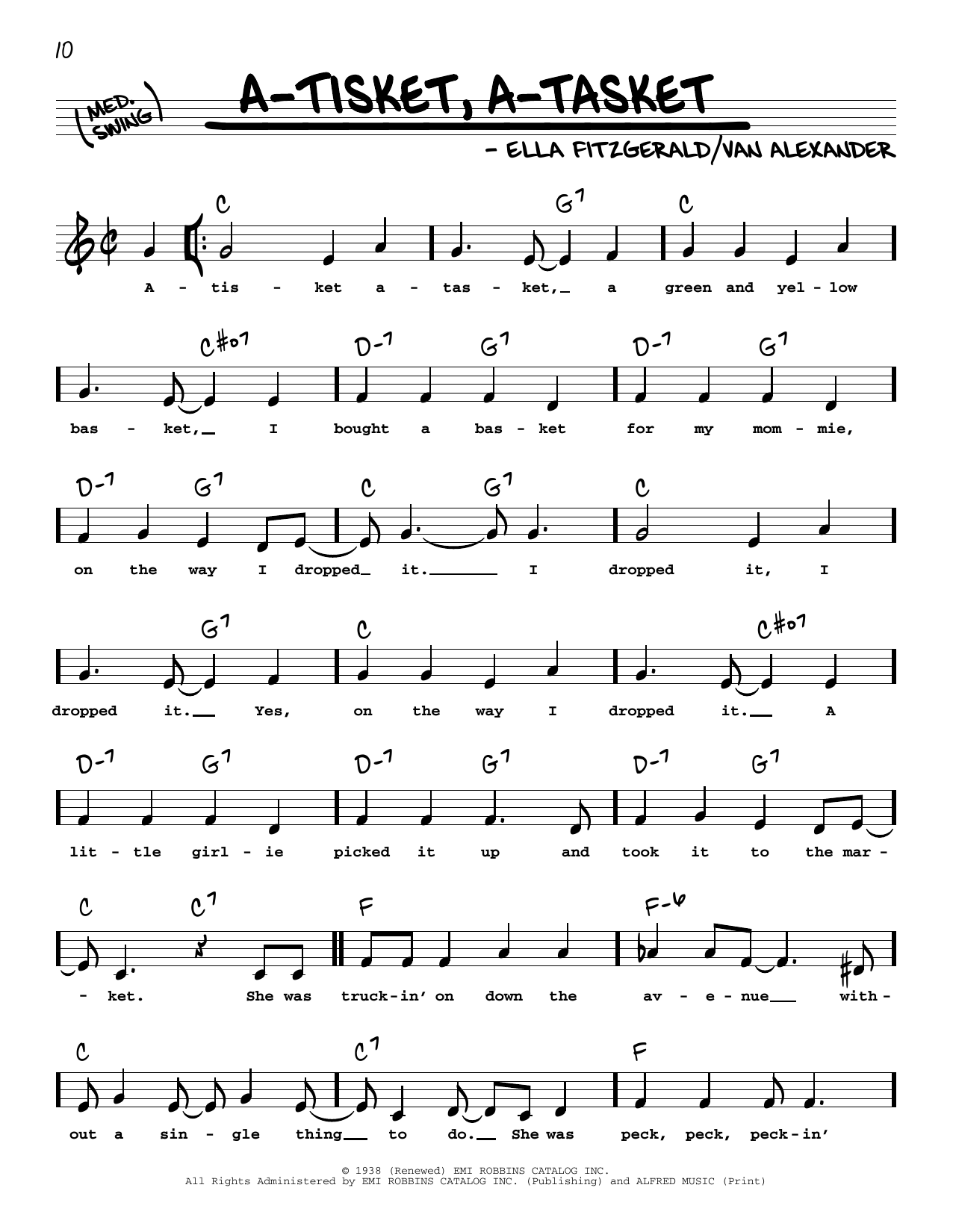 A-Tisket, A-Tasket (Low Voice) Sheet Music by Ella Fitzgerald | Real ...