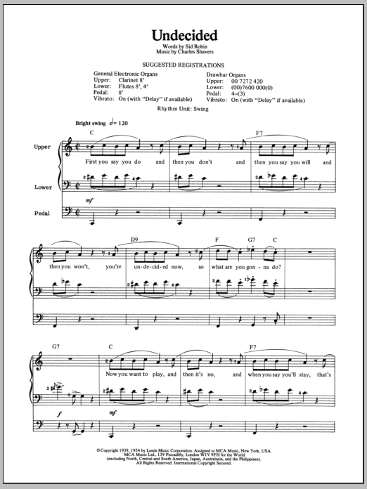 Ella Fitzgerald Undecided sheet music notes and chords. Download Printable PDF.