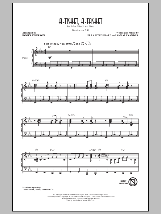 Ella Fitzgerald A Tisket A Tasket Arr Roger Emerson Sheet Music Pdf Notes Chords Jazz Score 3 Part Mixed Choir Download Printable Sku