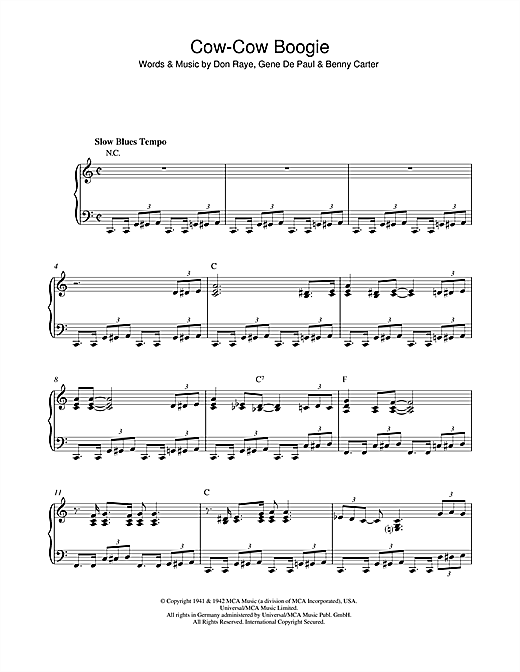 Ella Fitzgerald Cow-Cow Boogie sheet music notes and chords. Download Printable PDF.