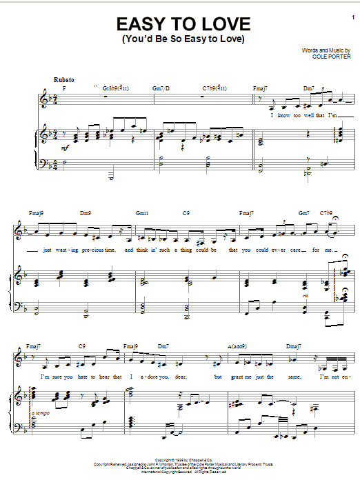 Learn to play Ella Fitzgerald Easy To Love (You'd Be So Easy To Love) sheet music for Piano, Vocal & Guitar (Right-Hand Melody) in minutes. Ella Fitzgerald Easy To Love (You'd Be So Easy To Love) sheet music notes and chords. Download Printable PDF.