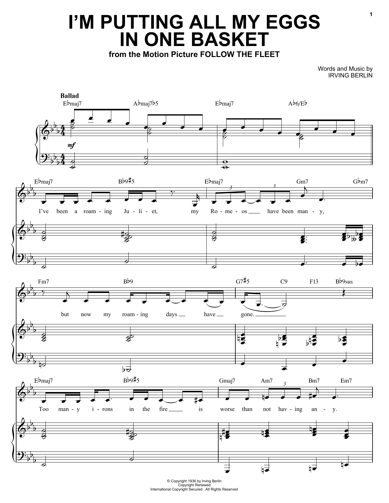 Ella Fitzgerald I'm Putting All My Eggs In One Basket sheet music notes and chords. Download Printable PDF.