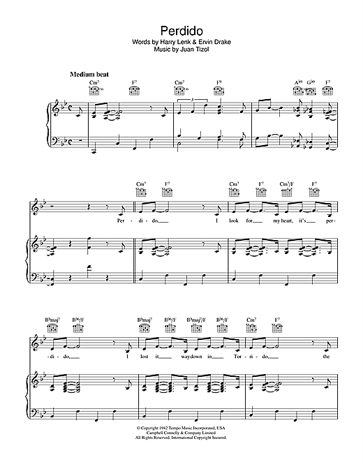 Learn to play Ella Fitzgerald Perdido sheet music for Piano, Vocal & Guitar (Right-Hand Melody) in minutes. Ella Fitzgerald Perdido sheet music notes and chords. Download Printable PDF.