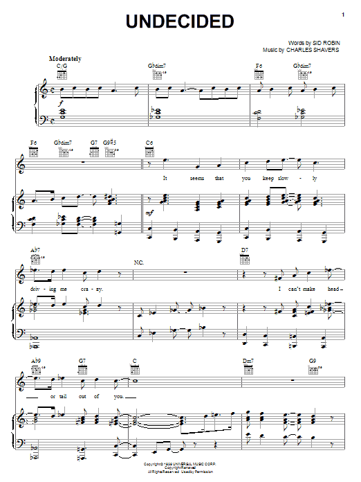 Ella Fitzgerald Undecided sheet music notes and chords. Download Printable PDF.