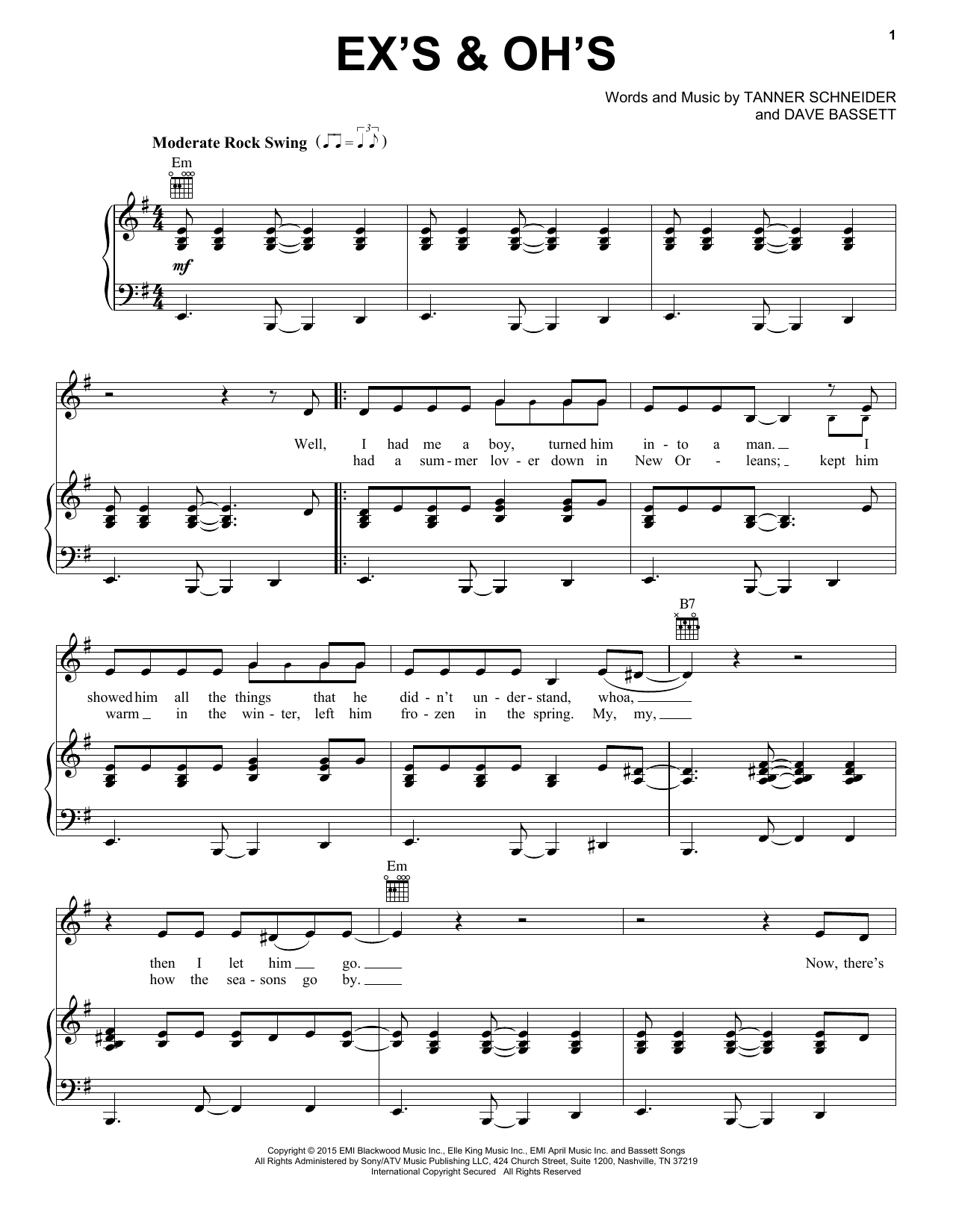 Elle King Ex S Oh S Sheet Music Pdf Notes Chords Rock Score Piano Vocal Guitar Backing Track Download Printable Sku