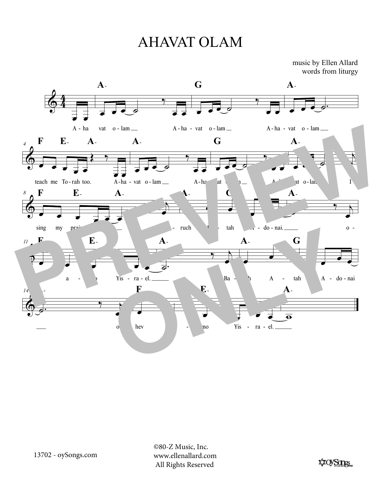 Learn to play Ellen Allard Ahavat Olam sheet music for Lead Sheet / Fake Book in minutes. Ellen Allard Ahavat Olam sheet music notes and chords. Download Printable PDF.