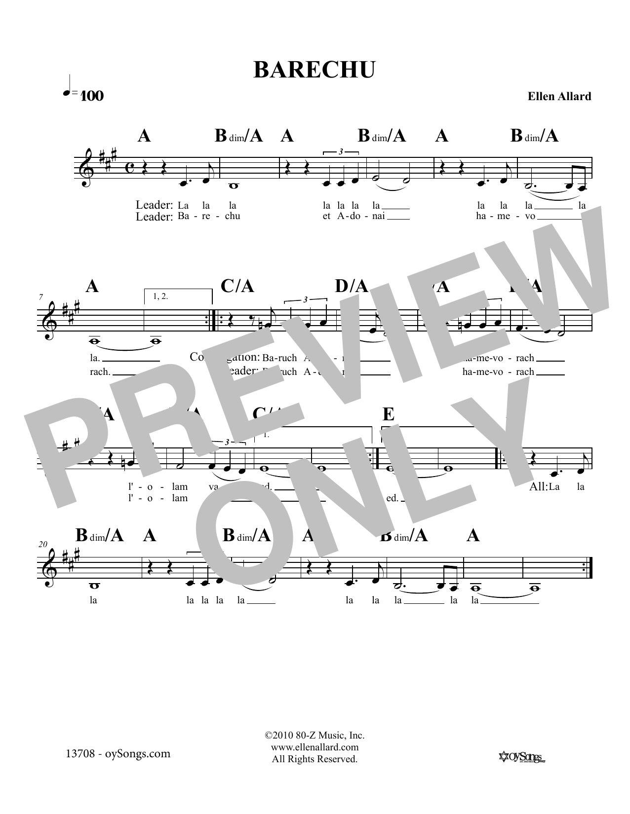 Ellen Allard Barechu sheet music notes and chords. Download Printable PDF.