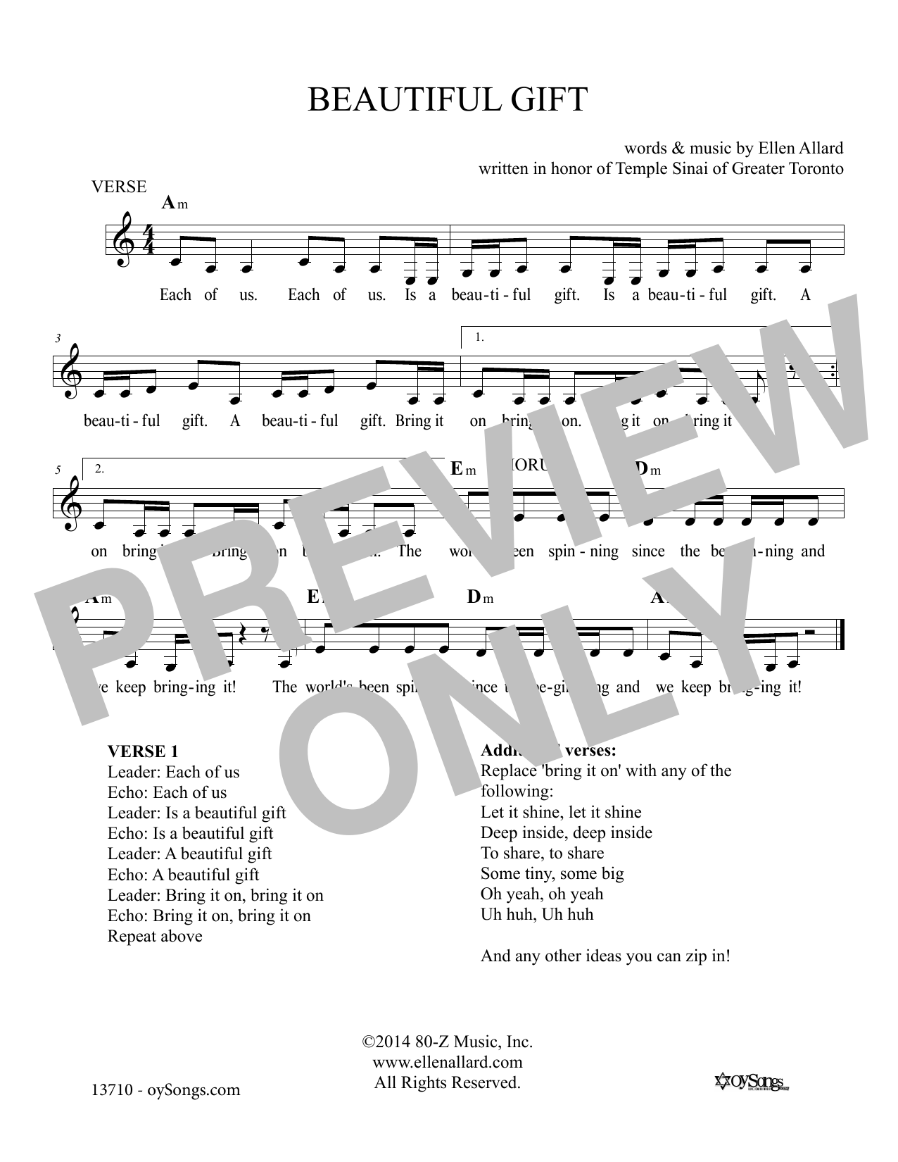 Ellen Allard Beautiful Gift sheet music notes and chords. Download Printable PDF.