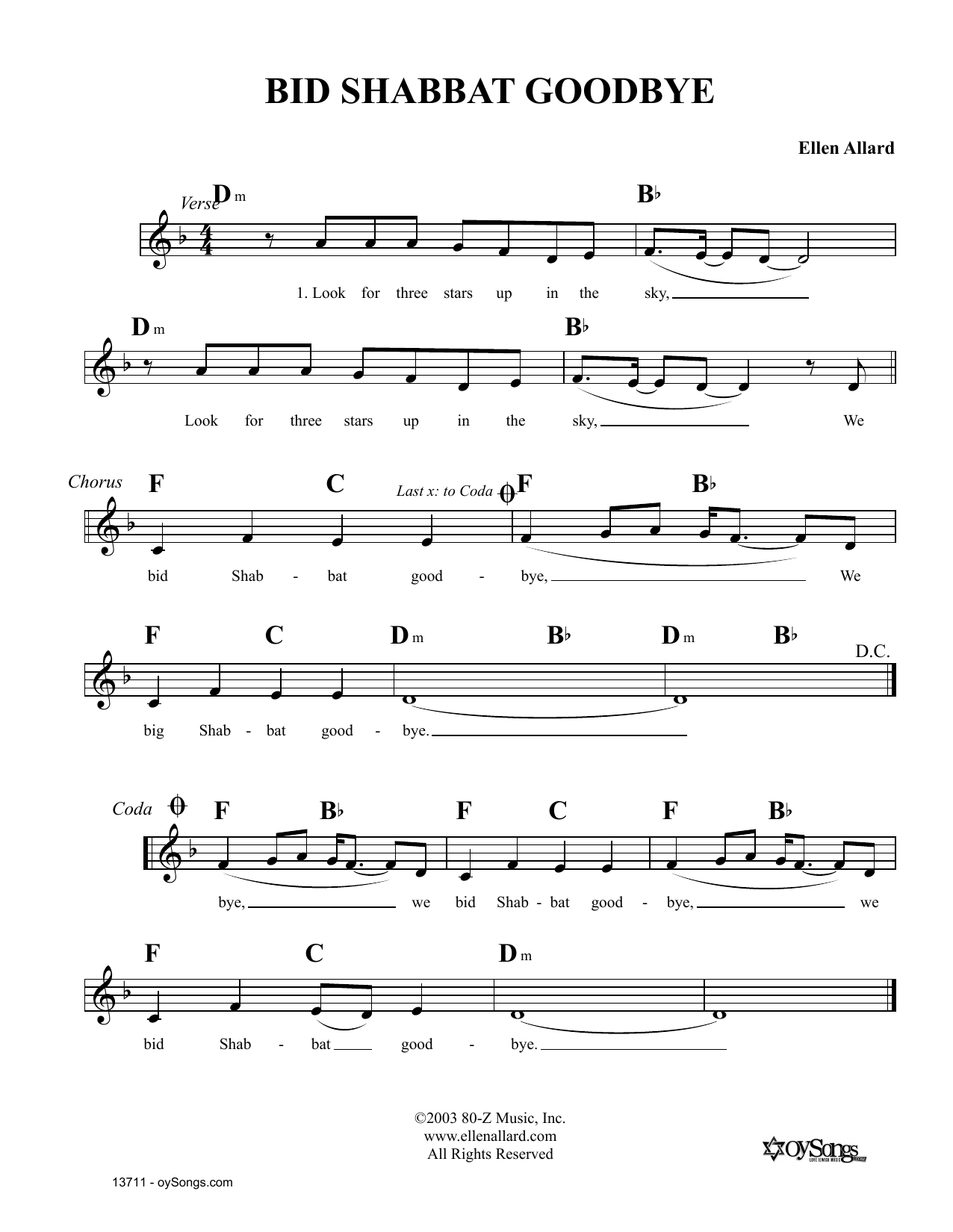 Ellen Allard Bid Shabbat Goodbye sheet music notes and chords. Download Printable PDF.