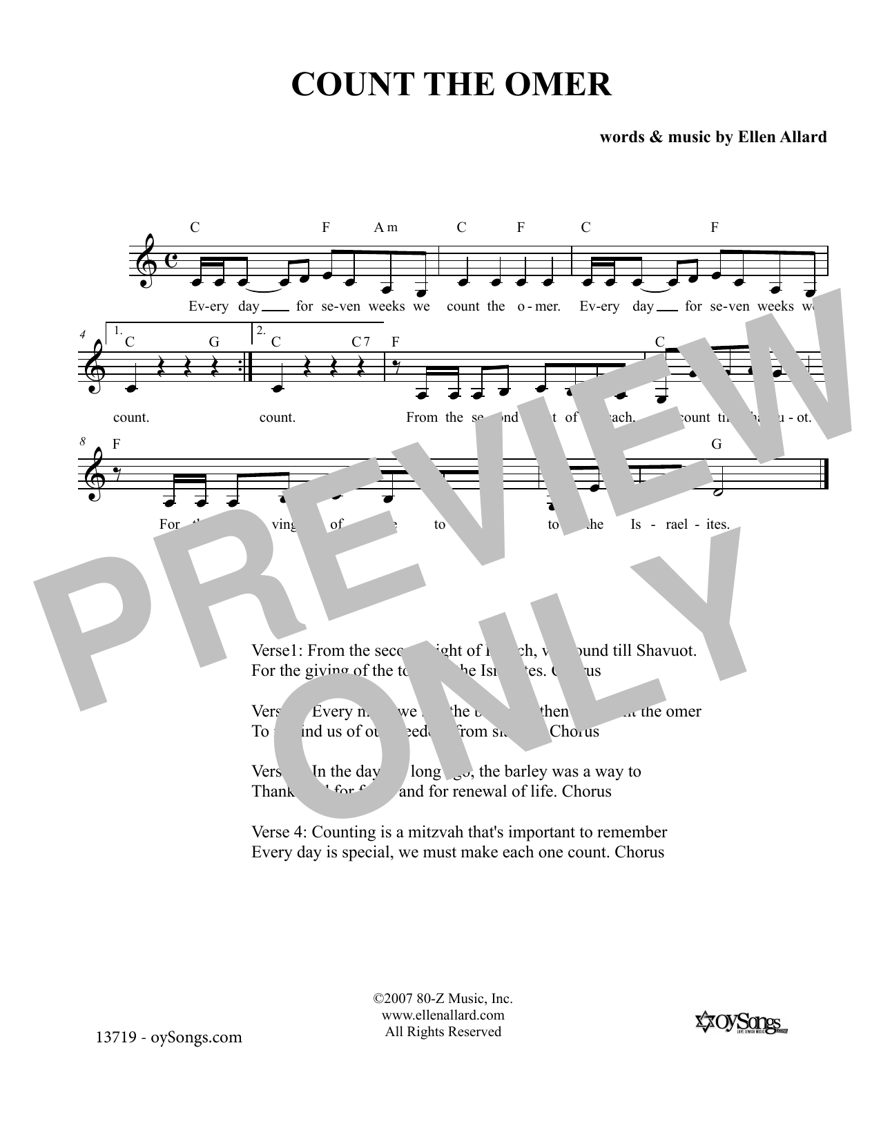 Ellen Allard Count the Omer sheet music notes and chords. Download Printable PDF.