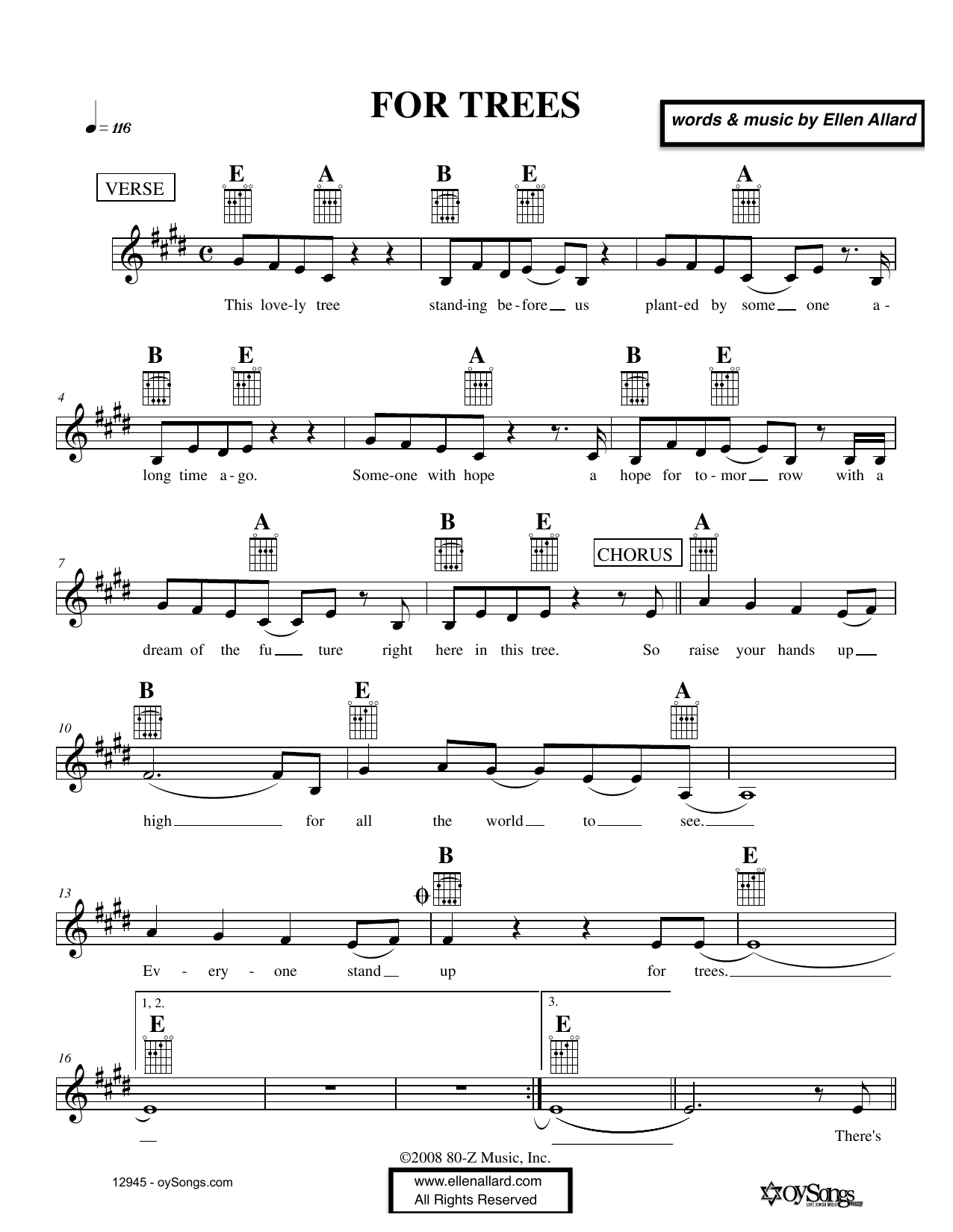 Ellen Allard For Trees sheet music notes and chords. Download Printable PDF.