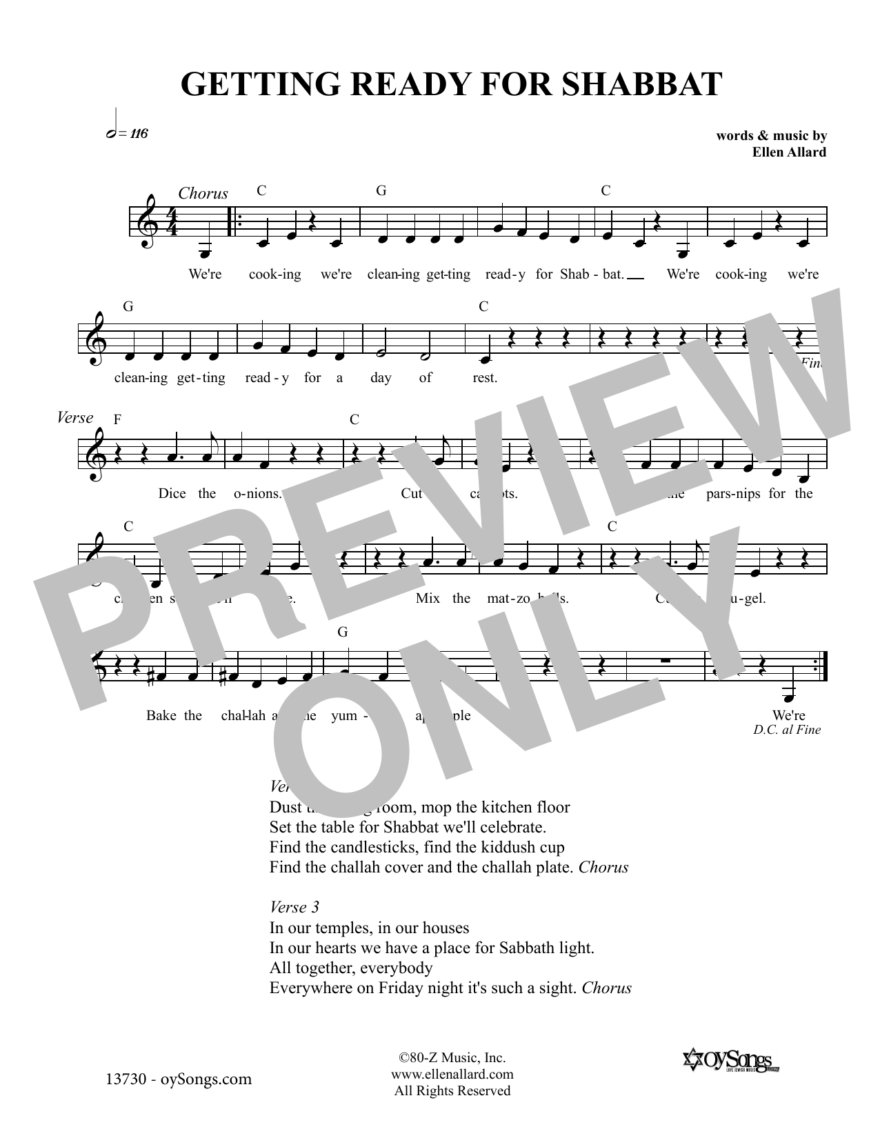 Learn to play Ellen Allard Getting Ready For Shabbat sheet music for Lead Sheet / Fake Book in minutes. Price: 5.9900$ Ellen Allard Getting Ready For Shabbat sheet music notes and chords arranged for Lead Sheet / Fake Book