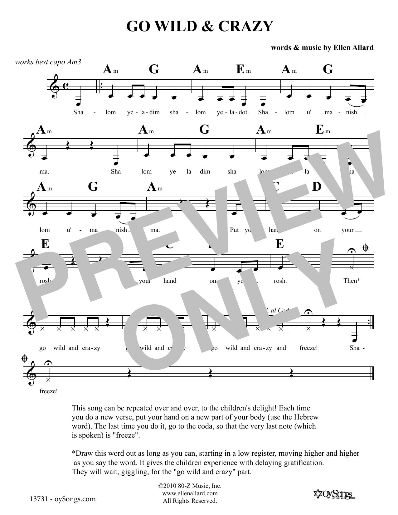 Learn to play Ellen Allard Go Wild & Crazy sheet music for Lead Sheet / Fake Book in minutes. Price: 5.9900$ Ellen Allard Go Wild & Crazy sheet music notes and chords arranged for Lead Sheet / Fake Book
