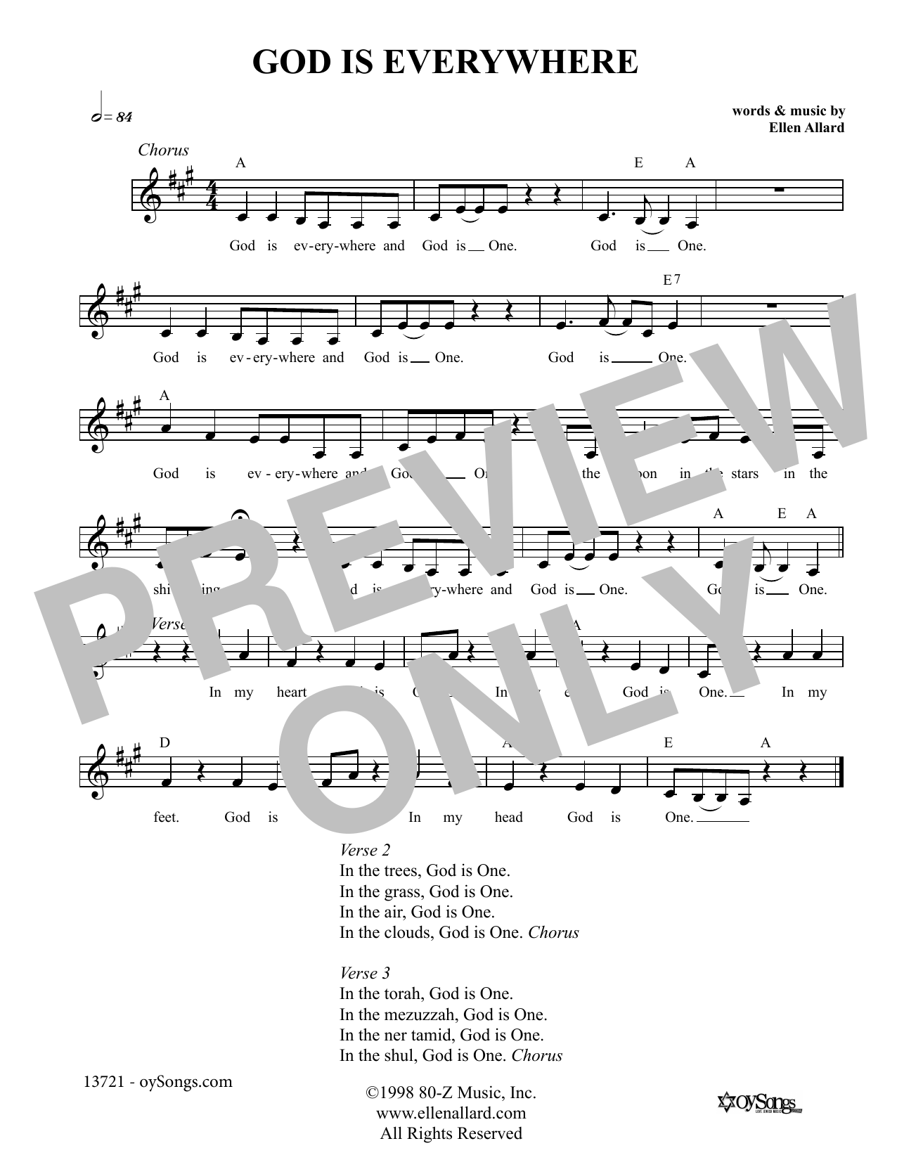 Ellen Allard God is Everywhere sheet music notes and chords. Download Printable PDF.