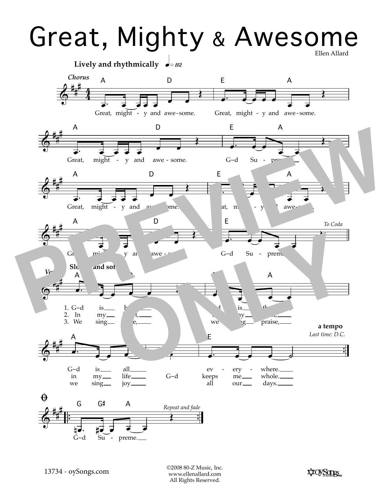 Learn to play Ellen Allard Great Mighty and Awesome sheet music for Lead Sheet / Fake Book in minutes. Price: 5.9900$ Ellen Allard Great Mighty and Awesome sheet music notes and chords arranged for Lead Sheet / Fake Book
