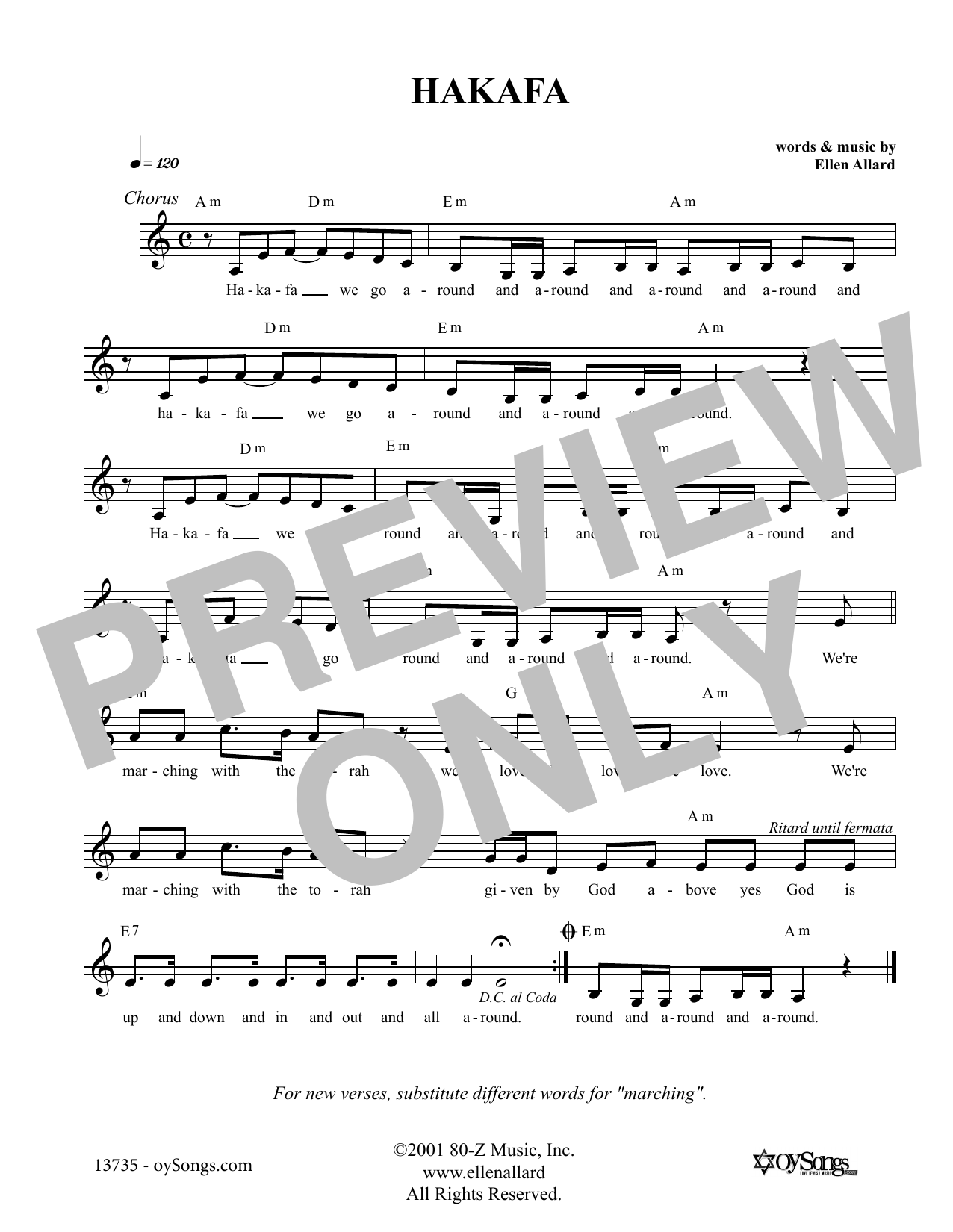 Ellen Allard Hakafa sheet music notes and chords. Download Printable PDF.