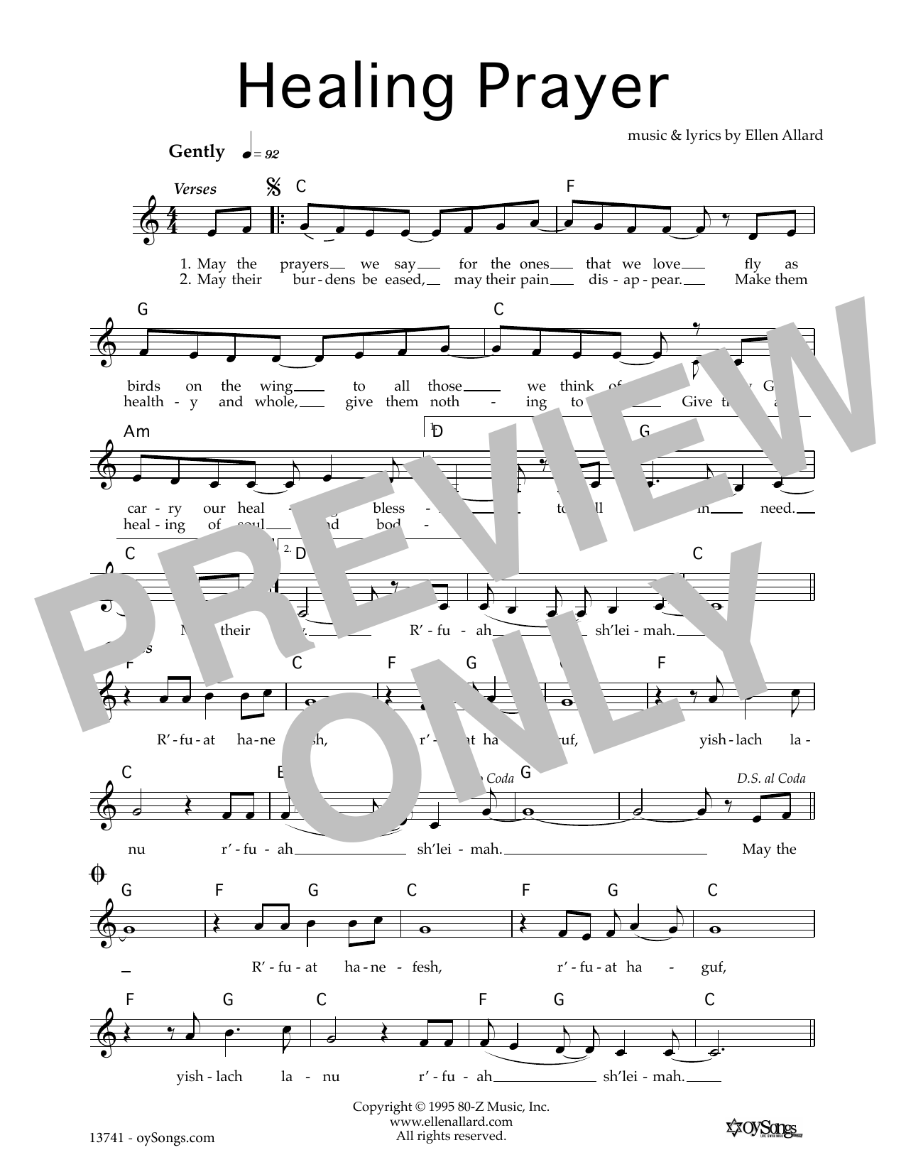 Ellen Allard Healing Prayer sheet music notes and chords. Download Printable PDF.