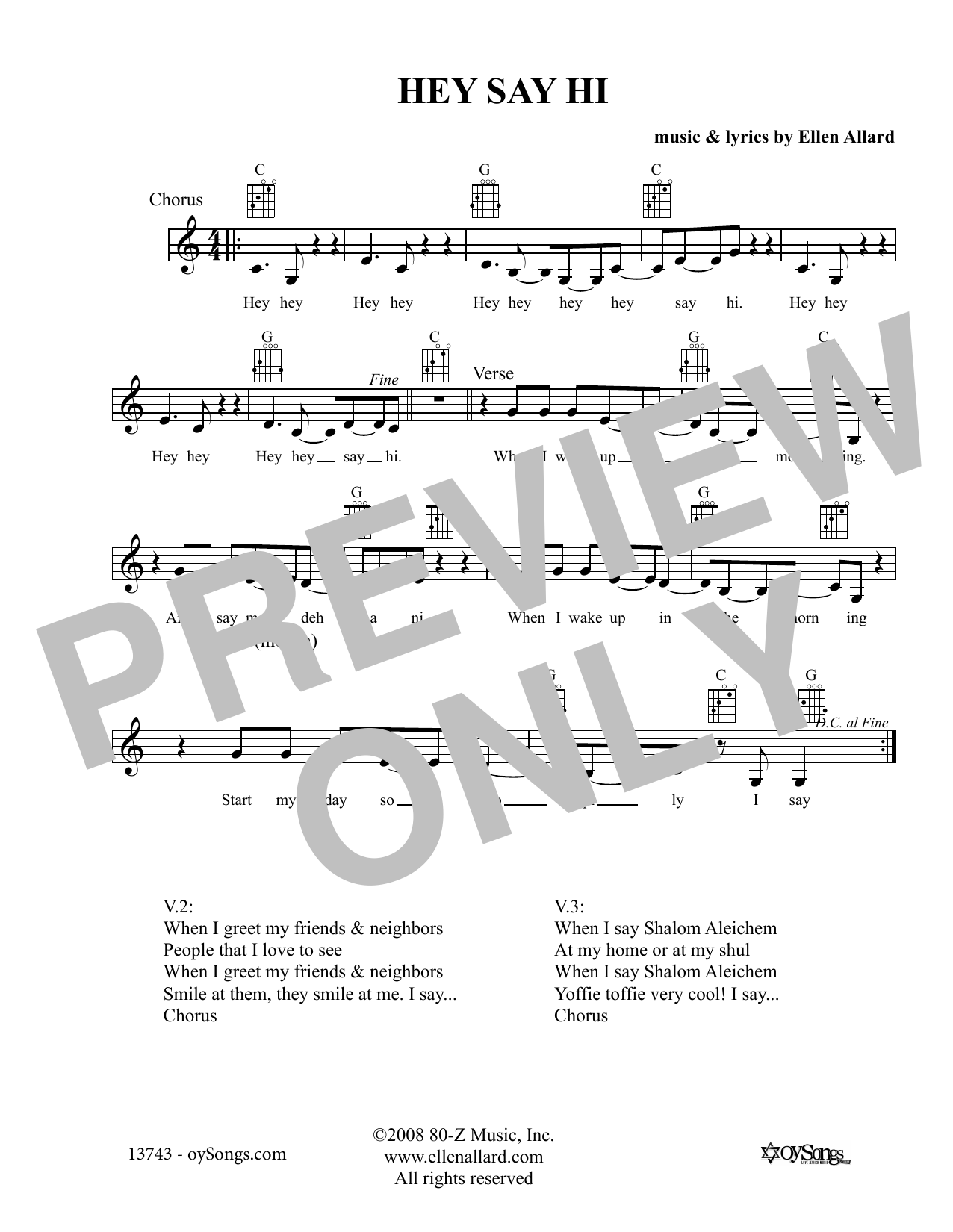 Ellen Allard Hey Say Hi sheet music notes and chords. Download Printable PDF.