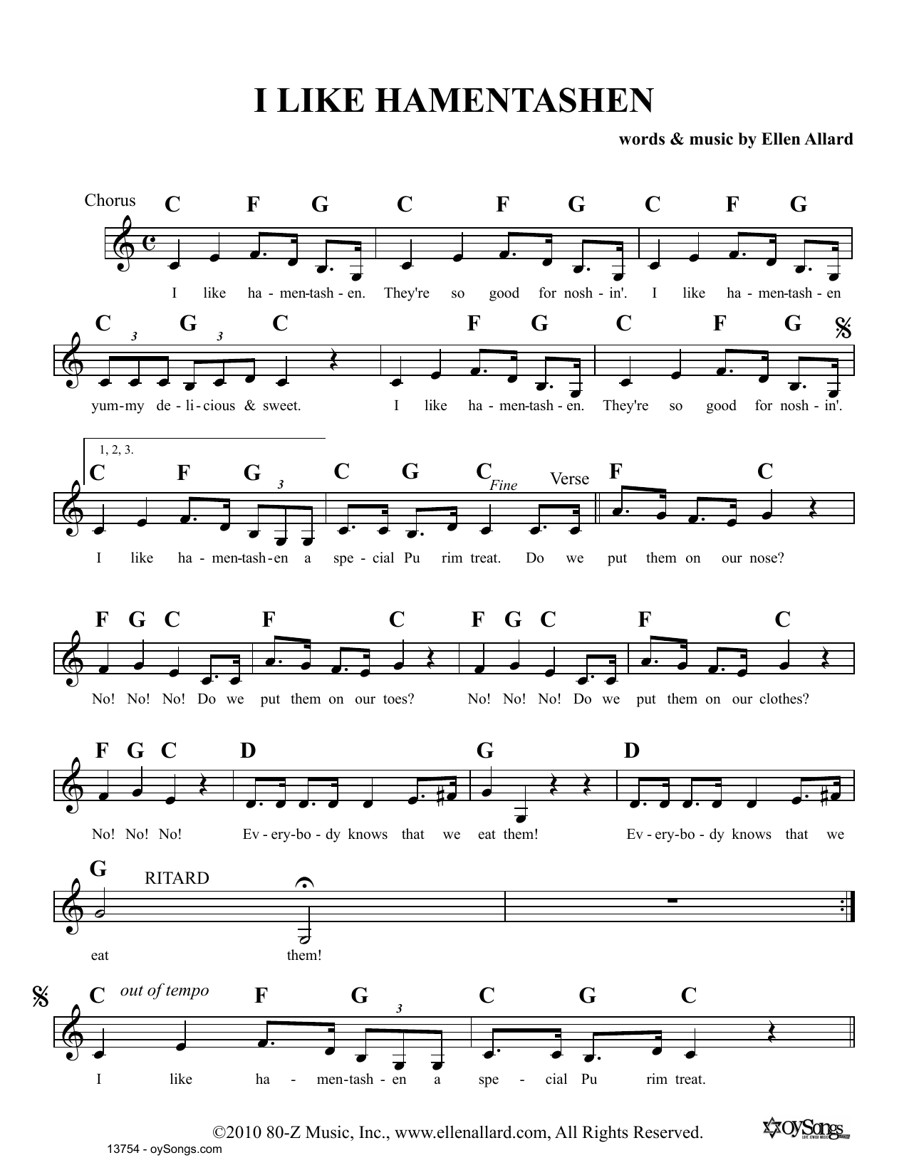 Ellen Allard I Like Hamentashen sheet music notes and chords. Download Printable PDF.