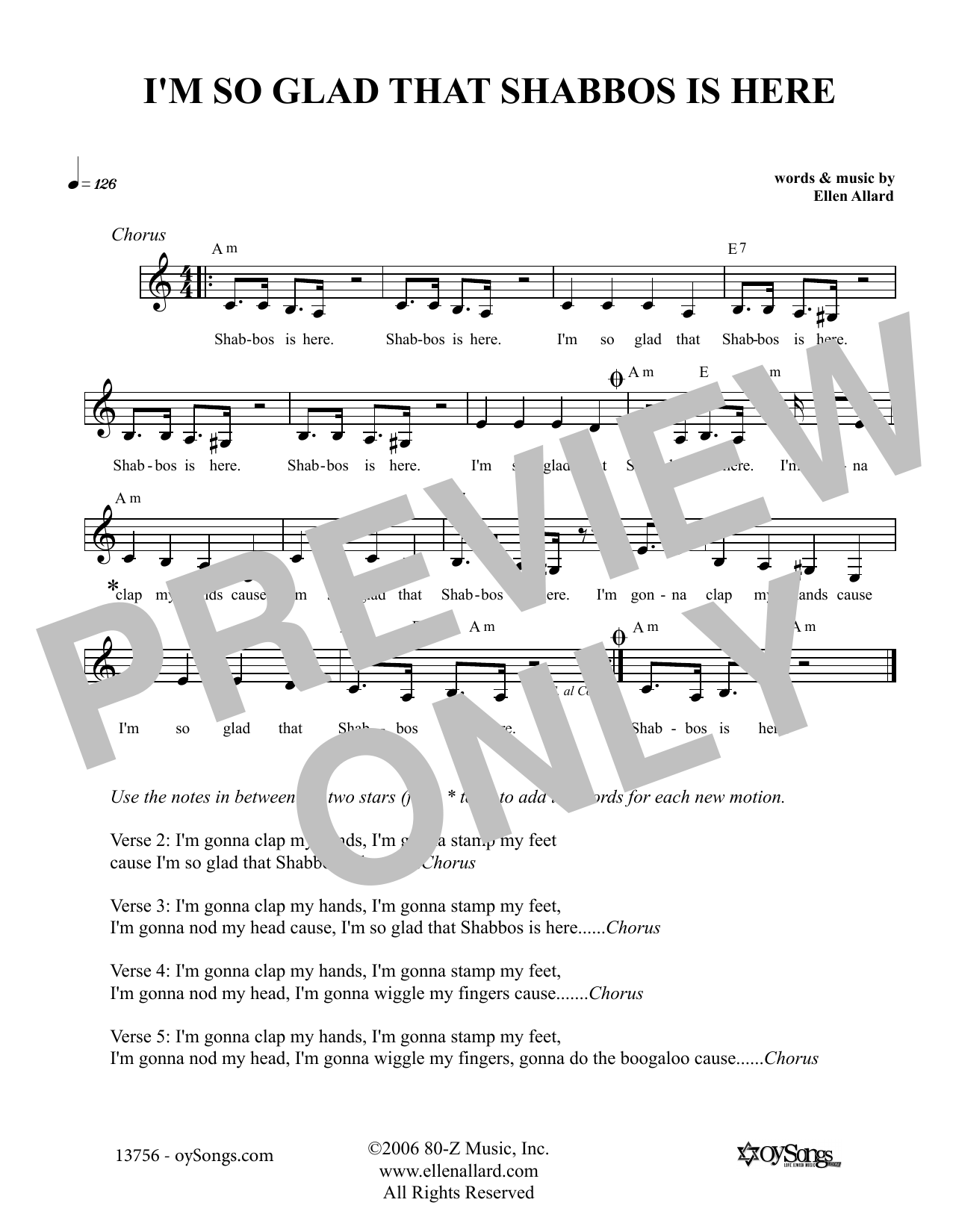 Ellen Allard I'm So Glad That Shabbos Is Here sheet music notes and chords arranged for Lead Sheet / Fake Book