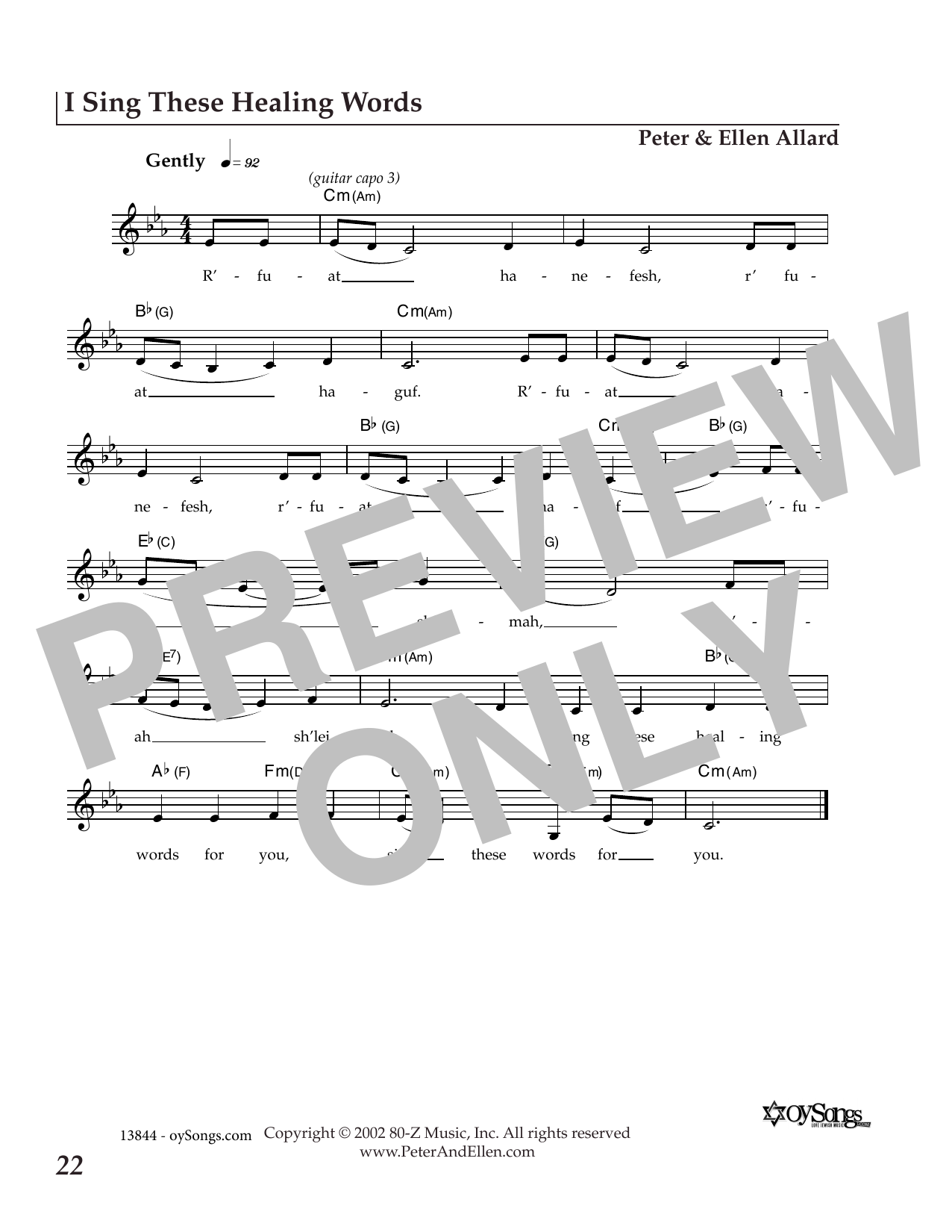 Ellen Allard I Sing These Healing Words sheet music notes and chords. Download Printable PDF.