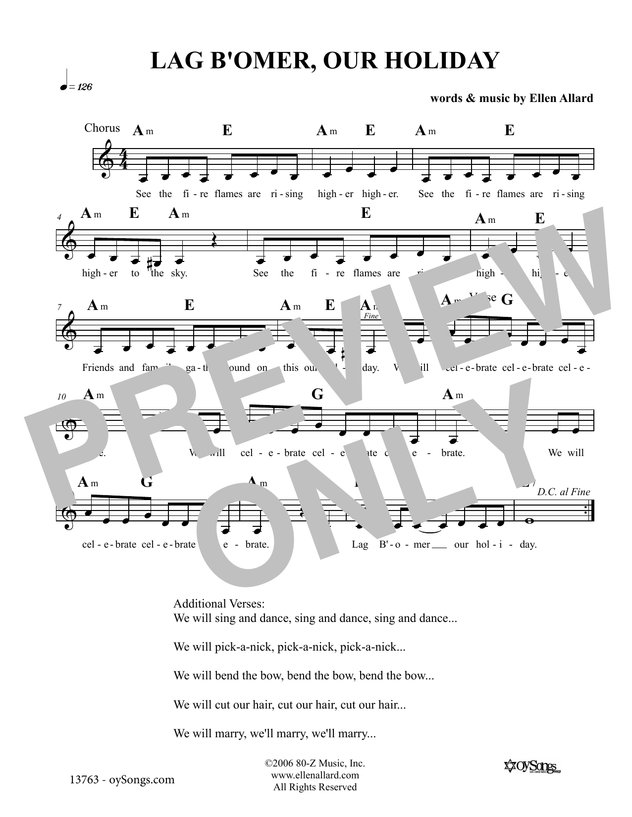 Learn to play Ellen Allard Lag B'omer Our Holiday sheet music for Lead Sheet / Fake Book in minutes. Price: 5.9900$ Ellen Allard Lag B'omer Our Holiday sheet music notes and chords arranged for Lead Sheet / Fake Book