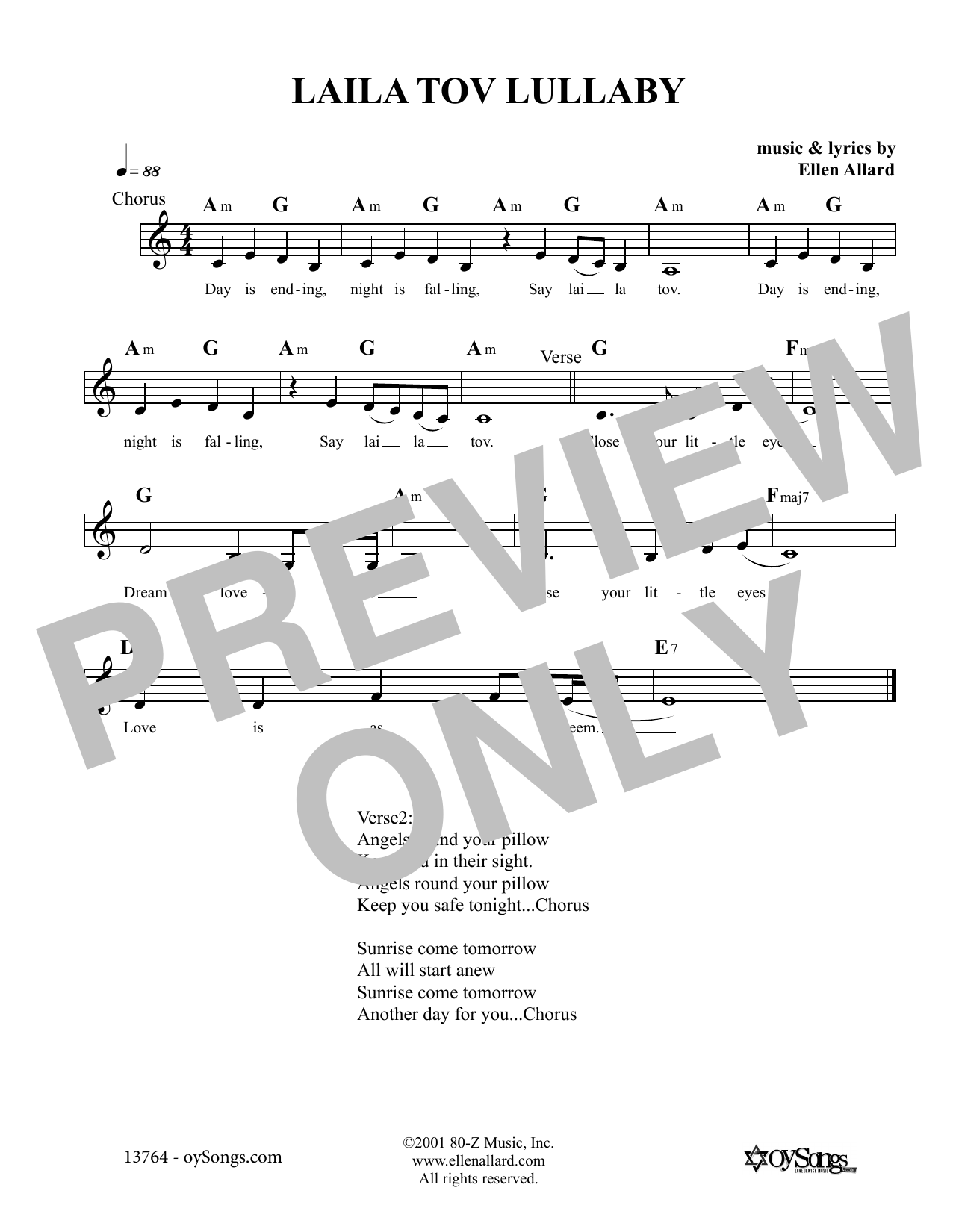 Ellen Allard Laila Tov Lullaby sheet music notes and chords. Download Printable PDF.