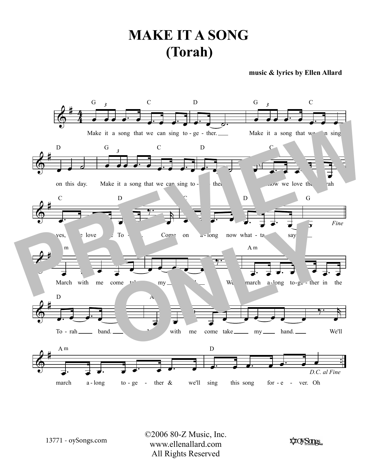 Learn to play Ellen Allard Make It A Song Torah sheet music for Lead Sheet / Fake Book in minutes. Price: 5.9900$ Ellen Allard Make It A Song Torah sheet music notes and chords arranged for Lead Sheet / Fake Book