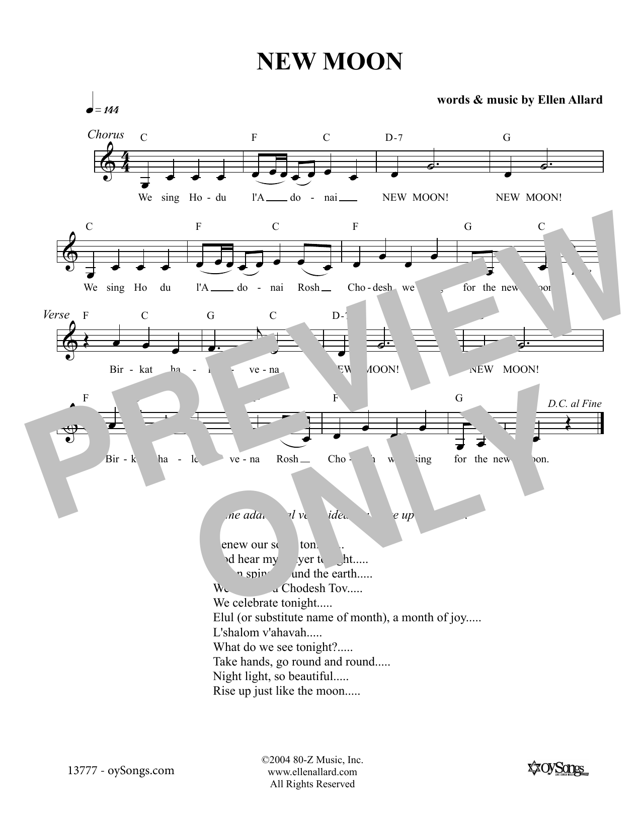 Ellen Allard New Moon sheet music notes and chords. Download Printable PDF.