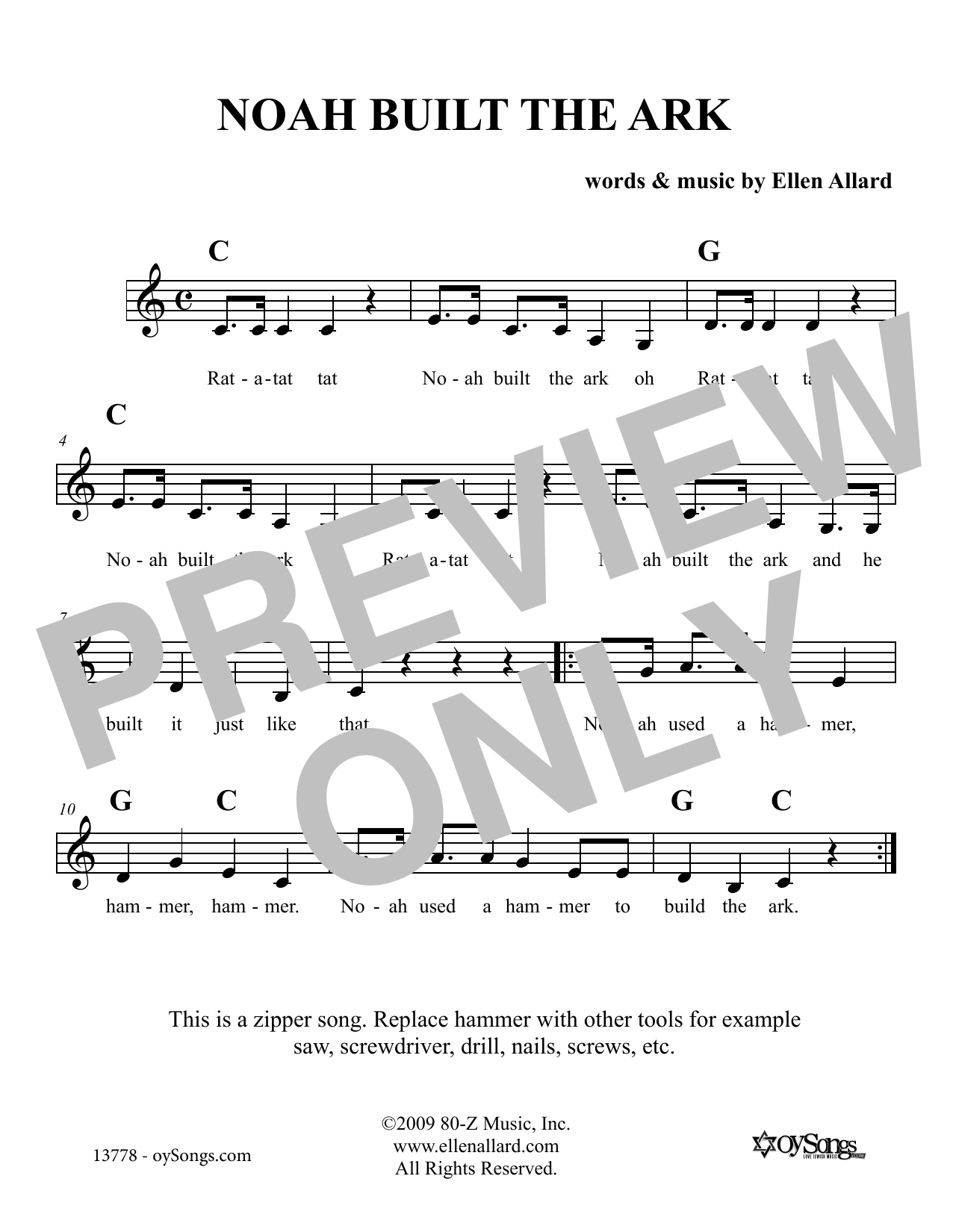 Ellen Allard "Noah Built The Ark" Sheet Music PDF Notes, Chords