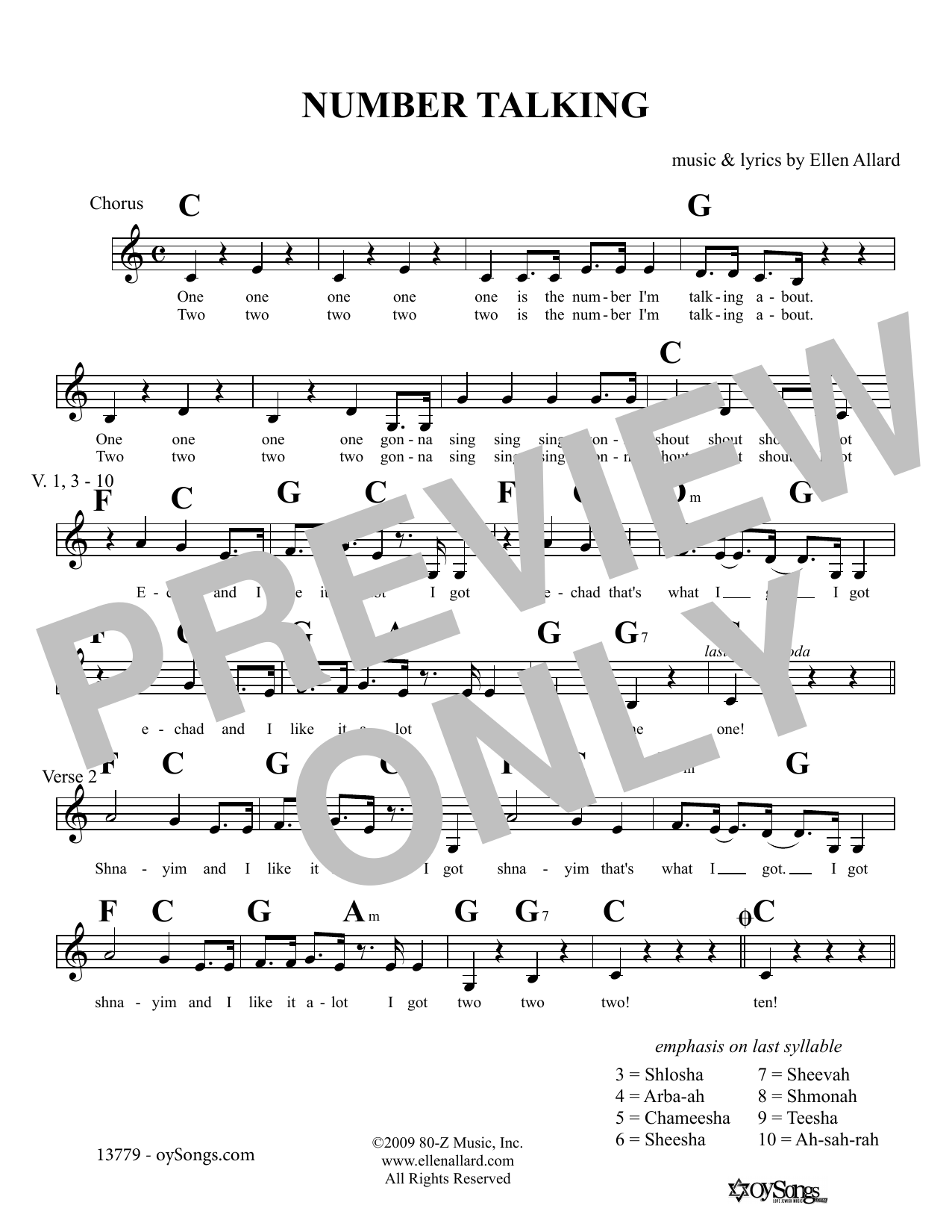 Ellen Allard Number Talking sheet music notes and chords. Download Printable PDF.