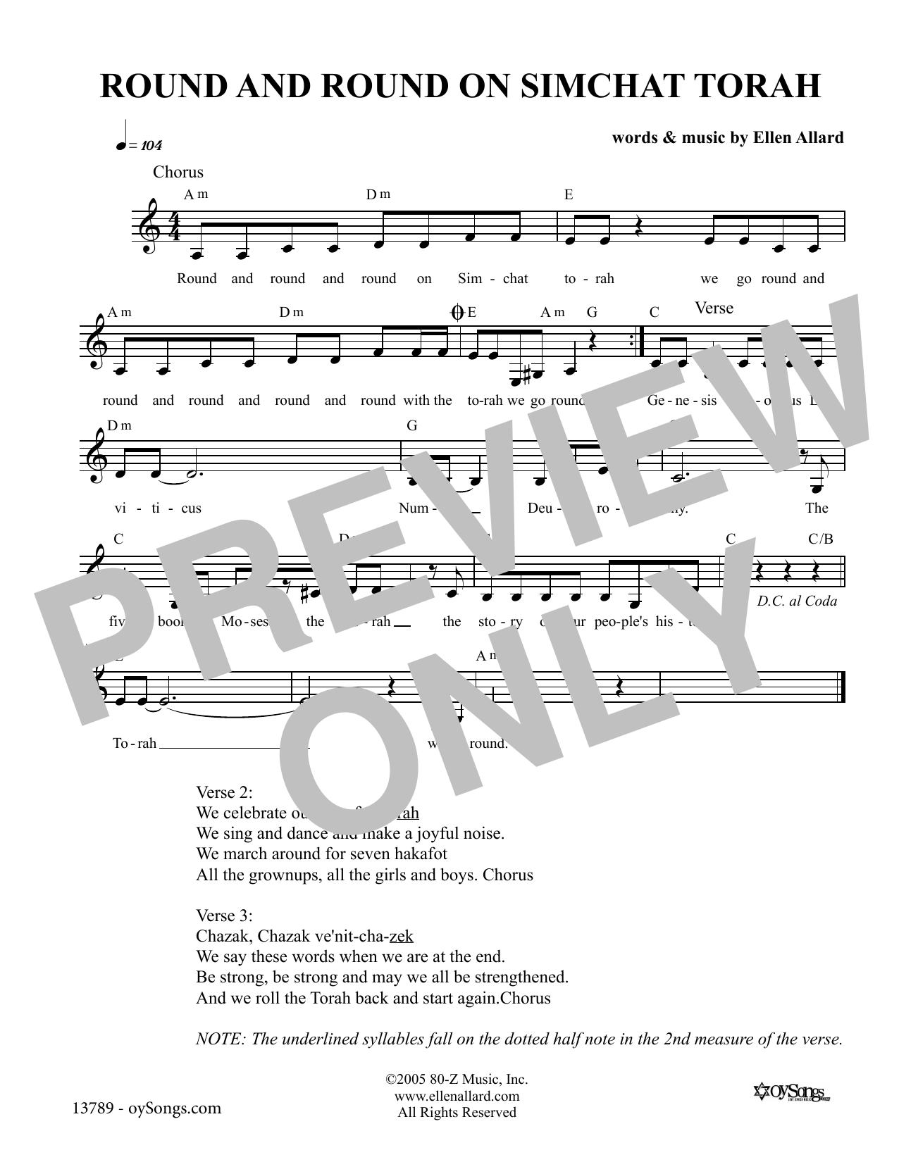 Learn to play Ellen Allard Round and Round On Simchat Torah sheet music for Lead Sheet / Fake Book in minutes. Price: 5.9900$ Ellen Allard Round and Round On Simchat Torah sheet music notes and chords arranged for Lead Sheet / Fake Book