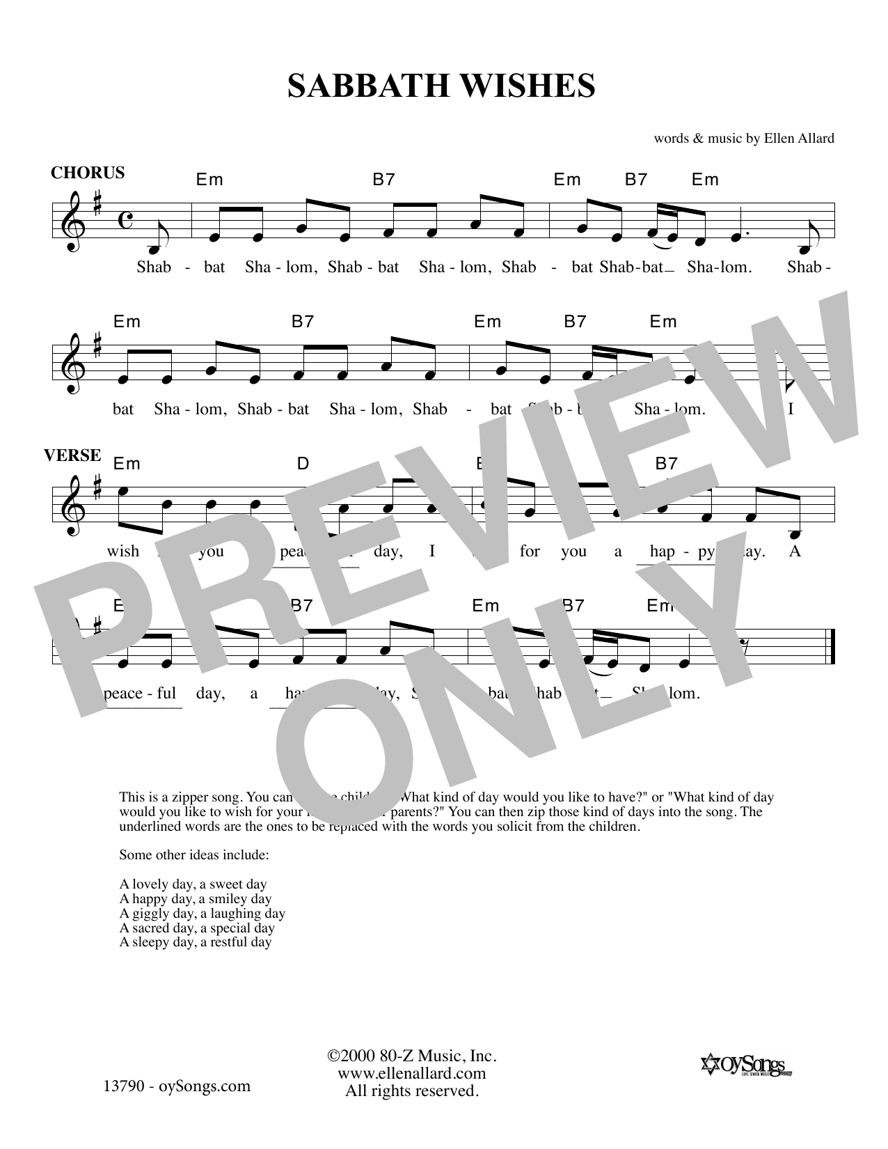 Ellen Allard Sabbath Wishes sheet music notes and chords. Download Printable PDF.