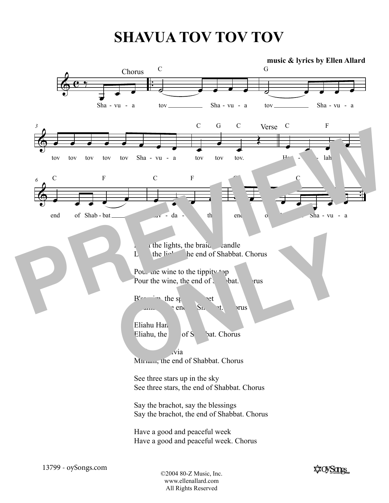 Learn to play Ellen Allard Shavua Tov Tov Tov sheet music for Lead Sheet / Fake Book in minutes. Price: 5.9900$ Ellen Allard Shavua Tov Tov Tov sheet music notes and chords arranged for Lead Sheet / Fake Book